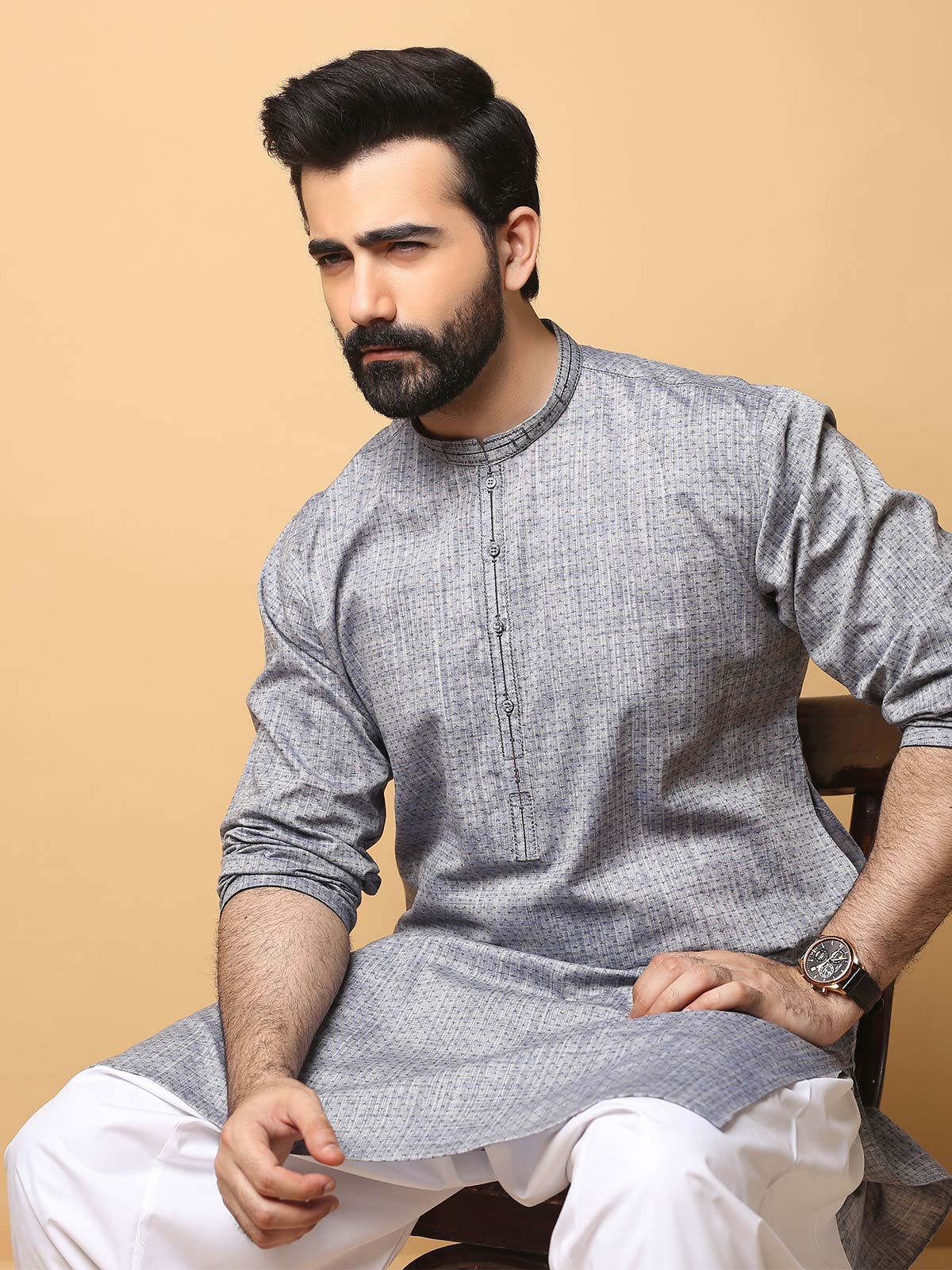 Men's Greyish Blue Kurta - EMTK19S-9699 - Image 2