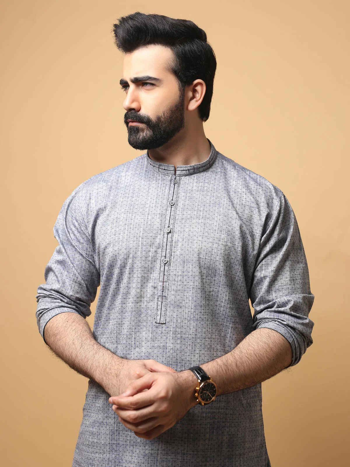 Men's Greyish Blue Kurta - EMTK19S-9699 - Image 3