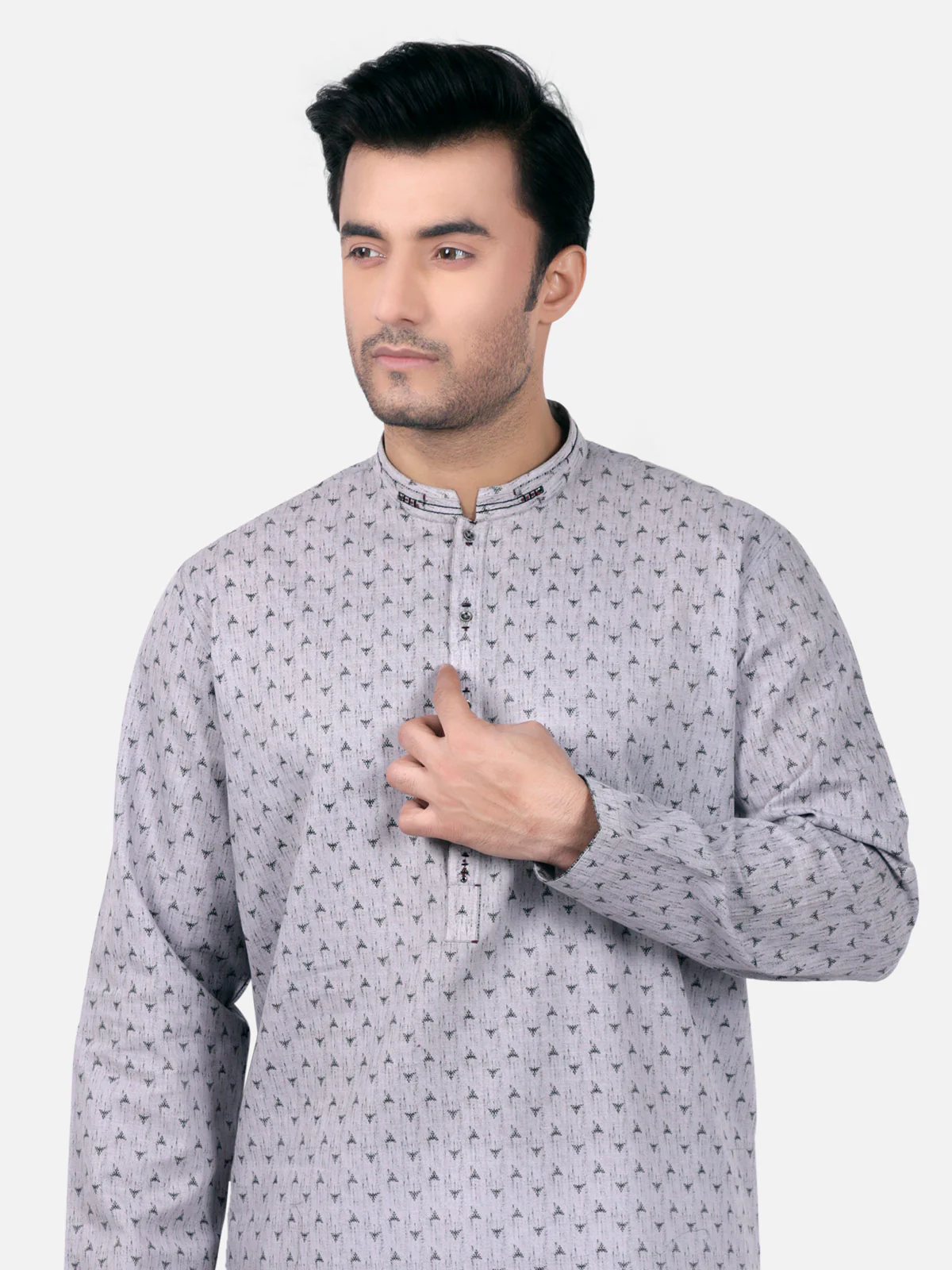 Men's Light Grey Kurta - EMTK19S-9711 - Image 2