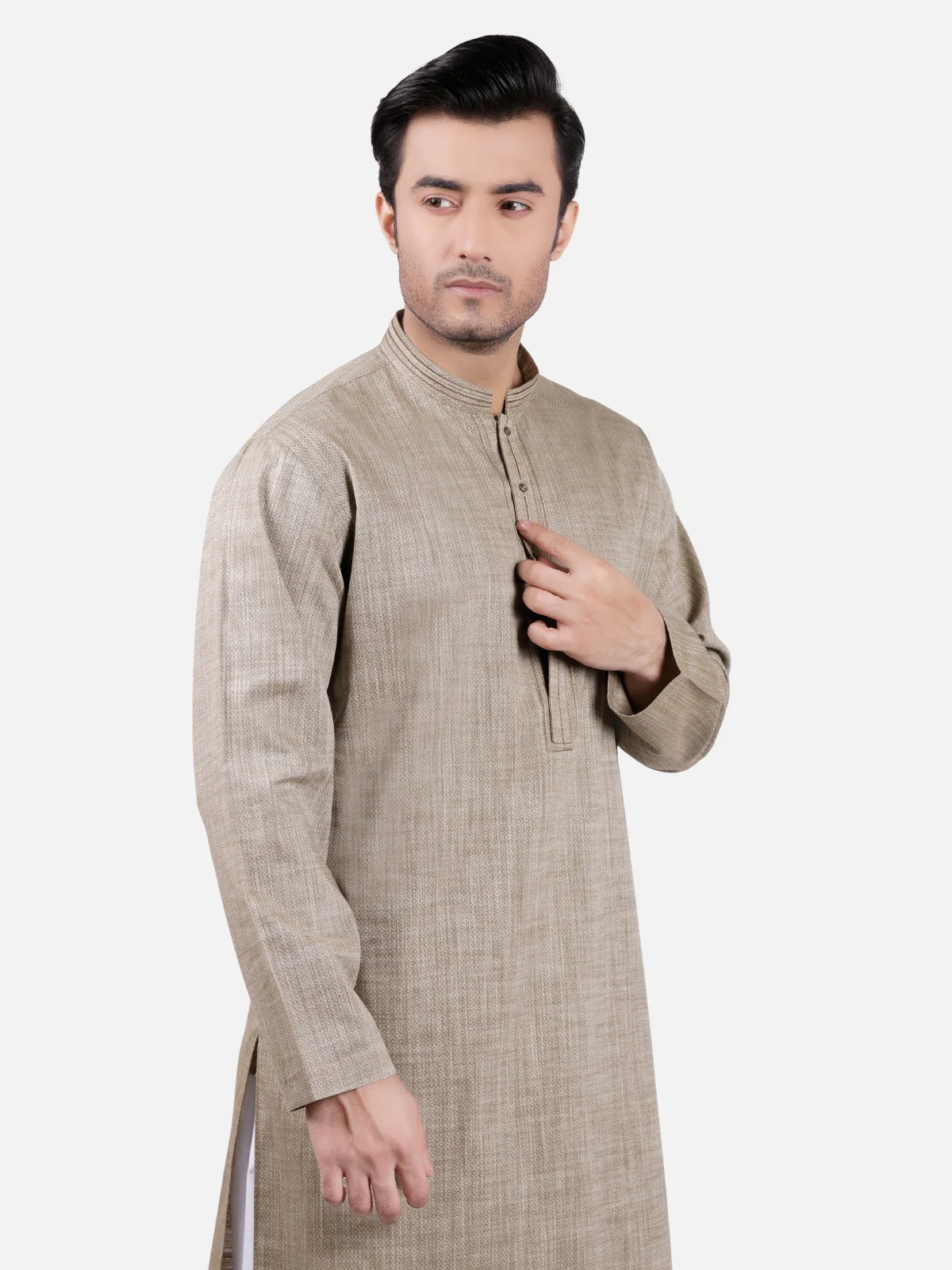 Men's Light Olive Kurta - EMTK19S-9712 - Image 4