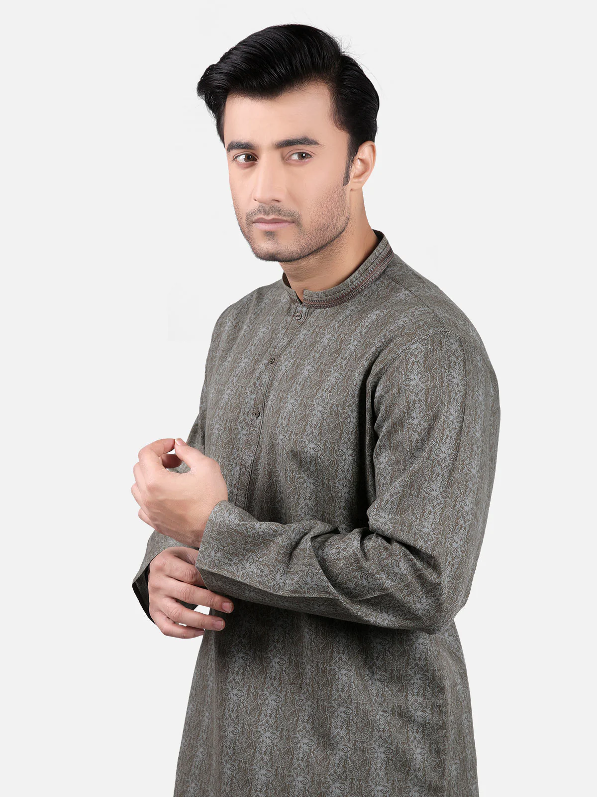 Men's Olive Kurta - EMTK19S-9735 - Image 2