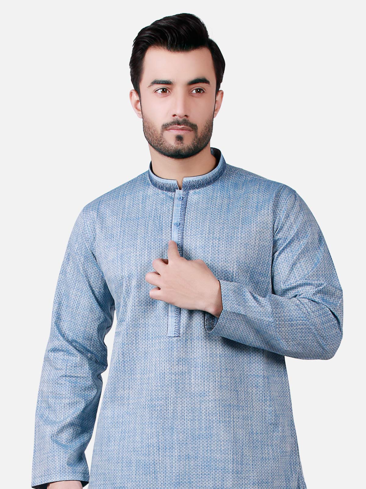 Men's Mid Blue Kurta - EMTK19S-9753 - Image 2