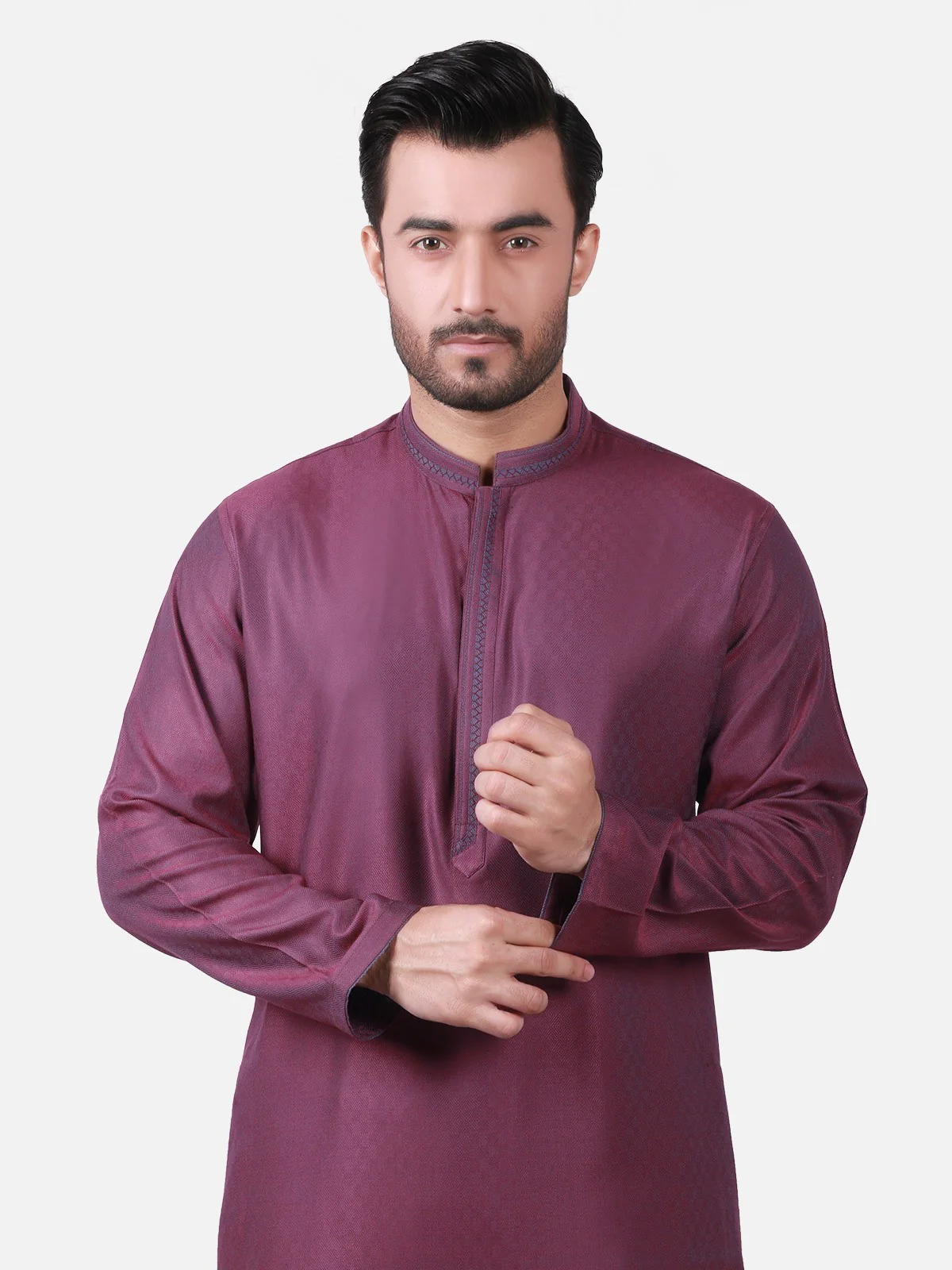 Men's Burgundy Kurta - EMTK19S-9756 - Image 2