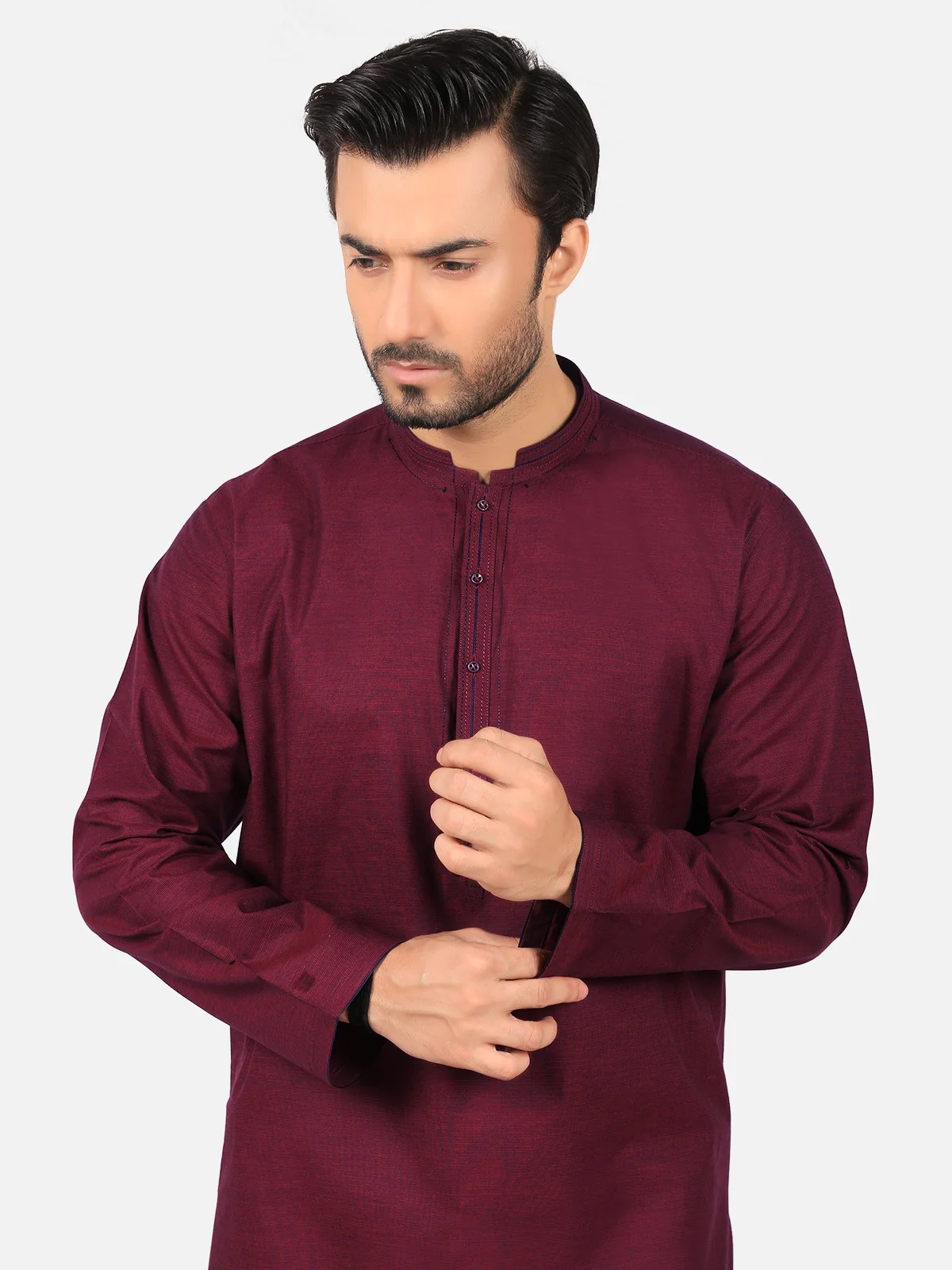 Men's Maroon Kurta - EMTK19S-9766 - Image 2