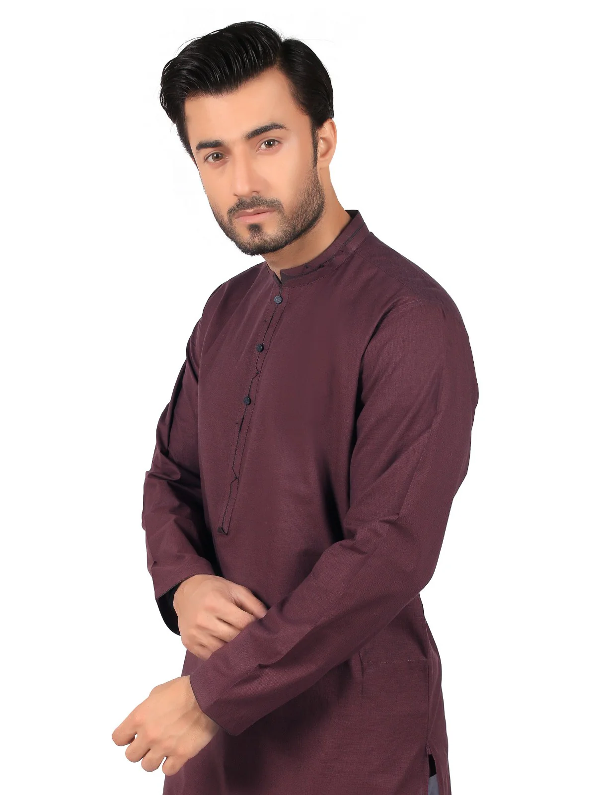 Men's Burgundy Kurta - EMTK19S-9768 - Image 2