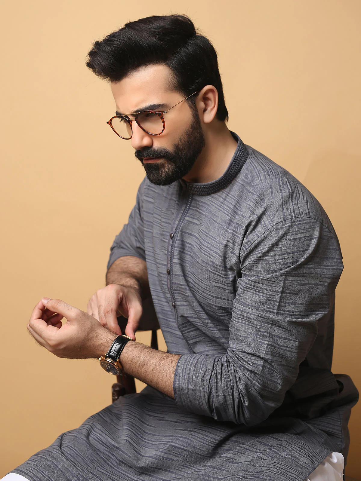 Men's Dark Grey Kurta - EMTK19S-9770 - Image 3