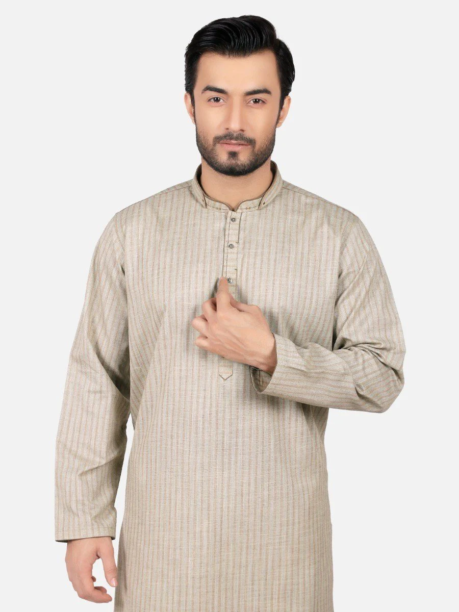 Men's Fawn Kurta - EMTK19S-9780 - Image 2