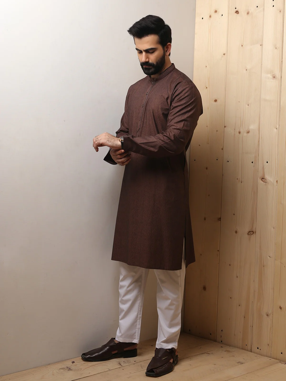 Men's Brown Kurta - EMTK19S-9783 - Image 2
