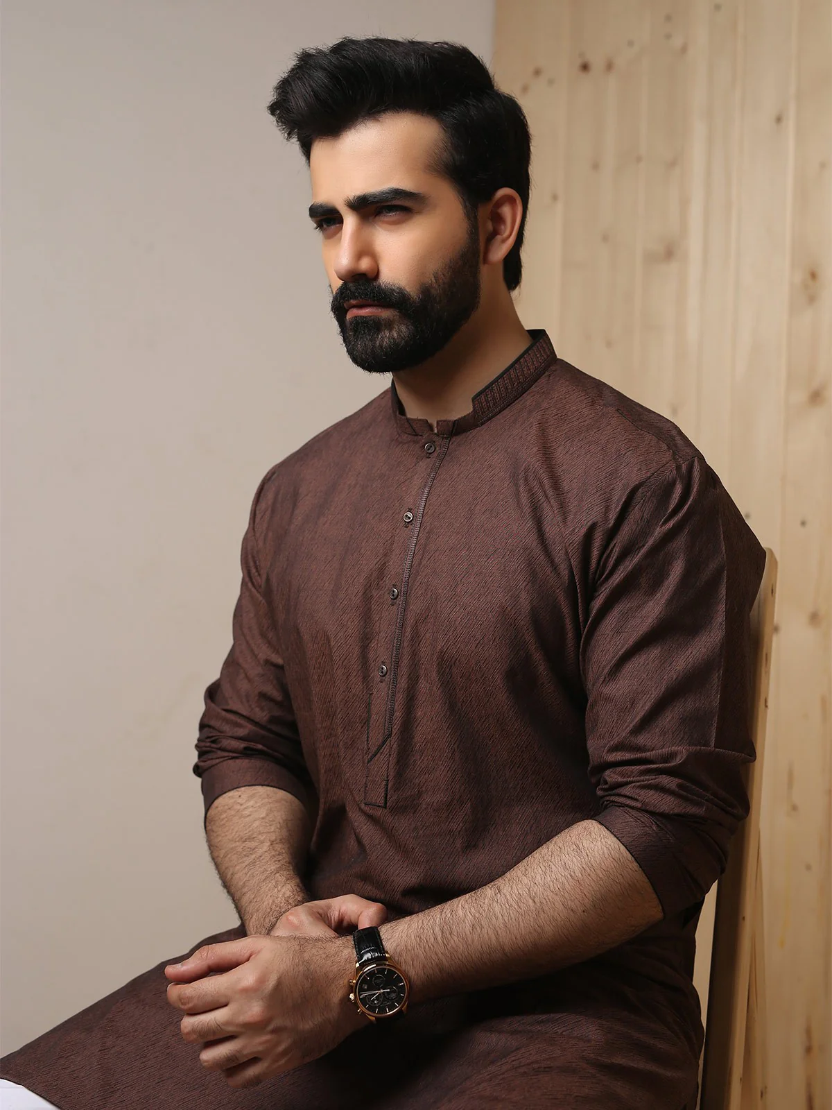 Men's Brown Kurta - EMTK19S-9783 - Image 3