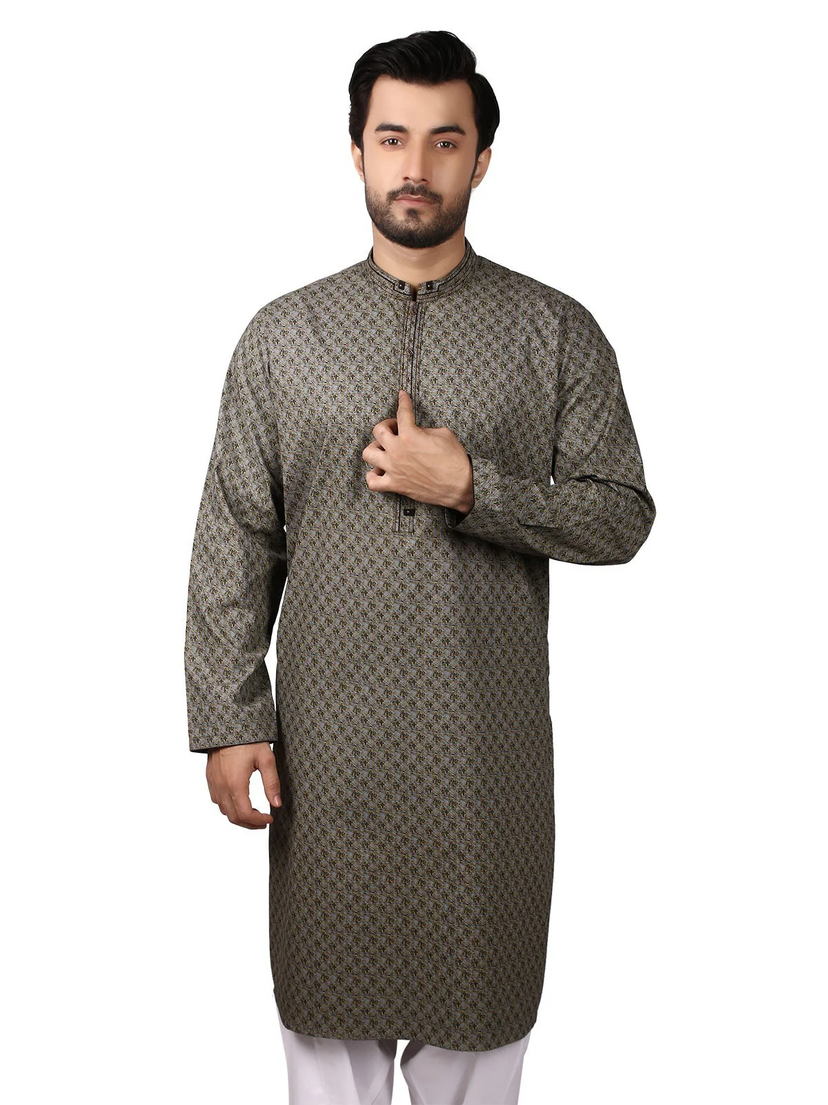 Men's Light Olive Kurta - EMTK19S-9804 - Image 3