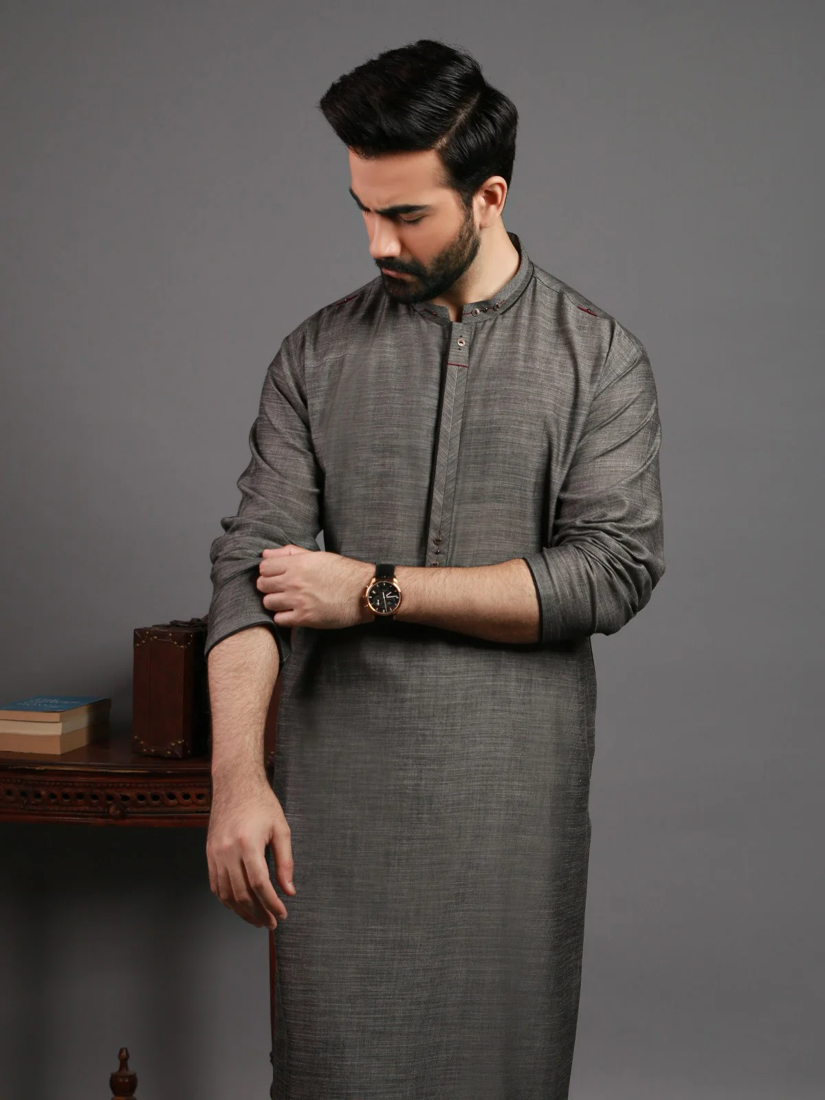 Men's Grey Kurta - EMTK19S-9810 - Image 3