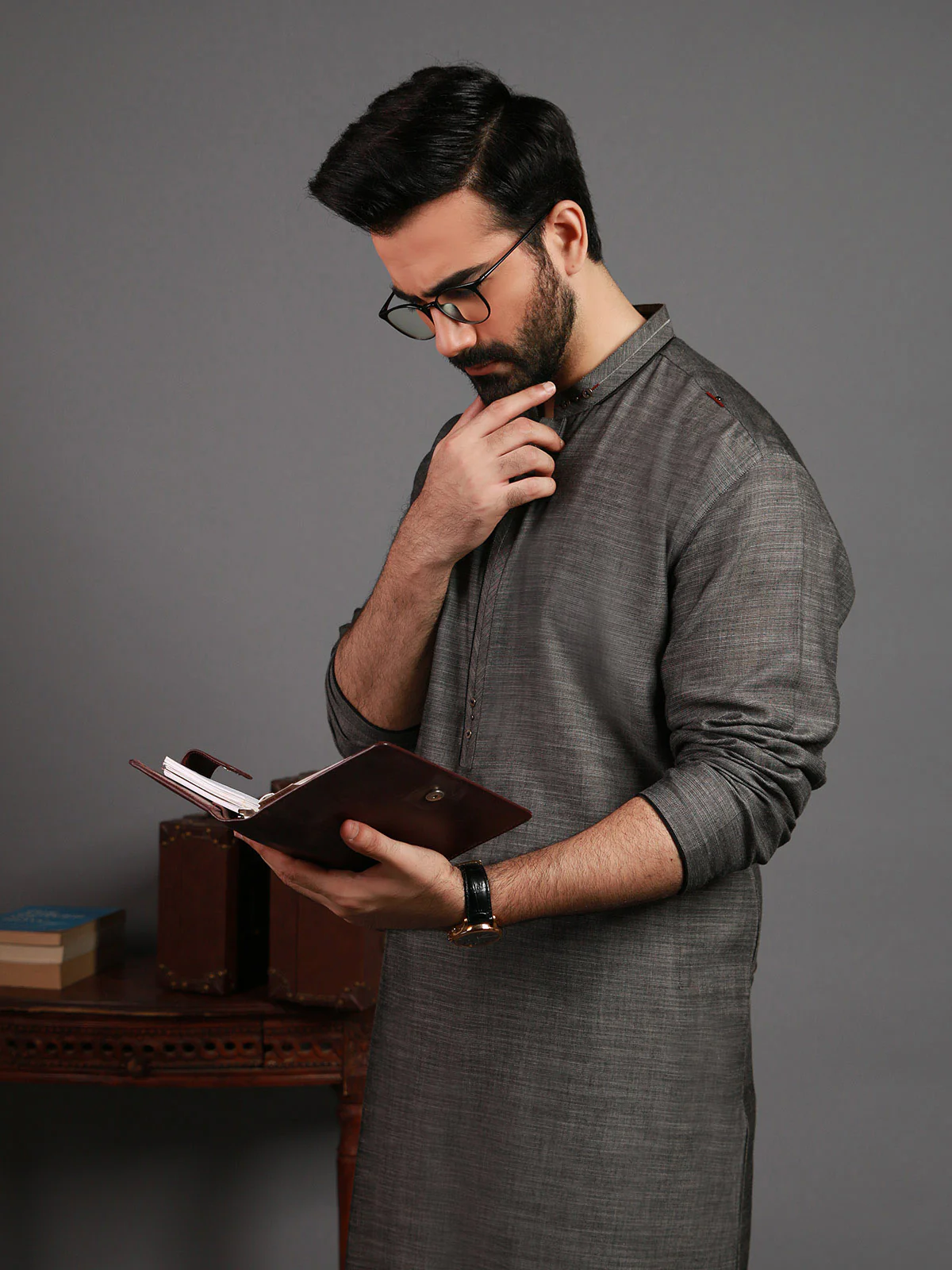 Men's Grey Kurta - EMTK19S-9810 - Image 4