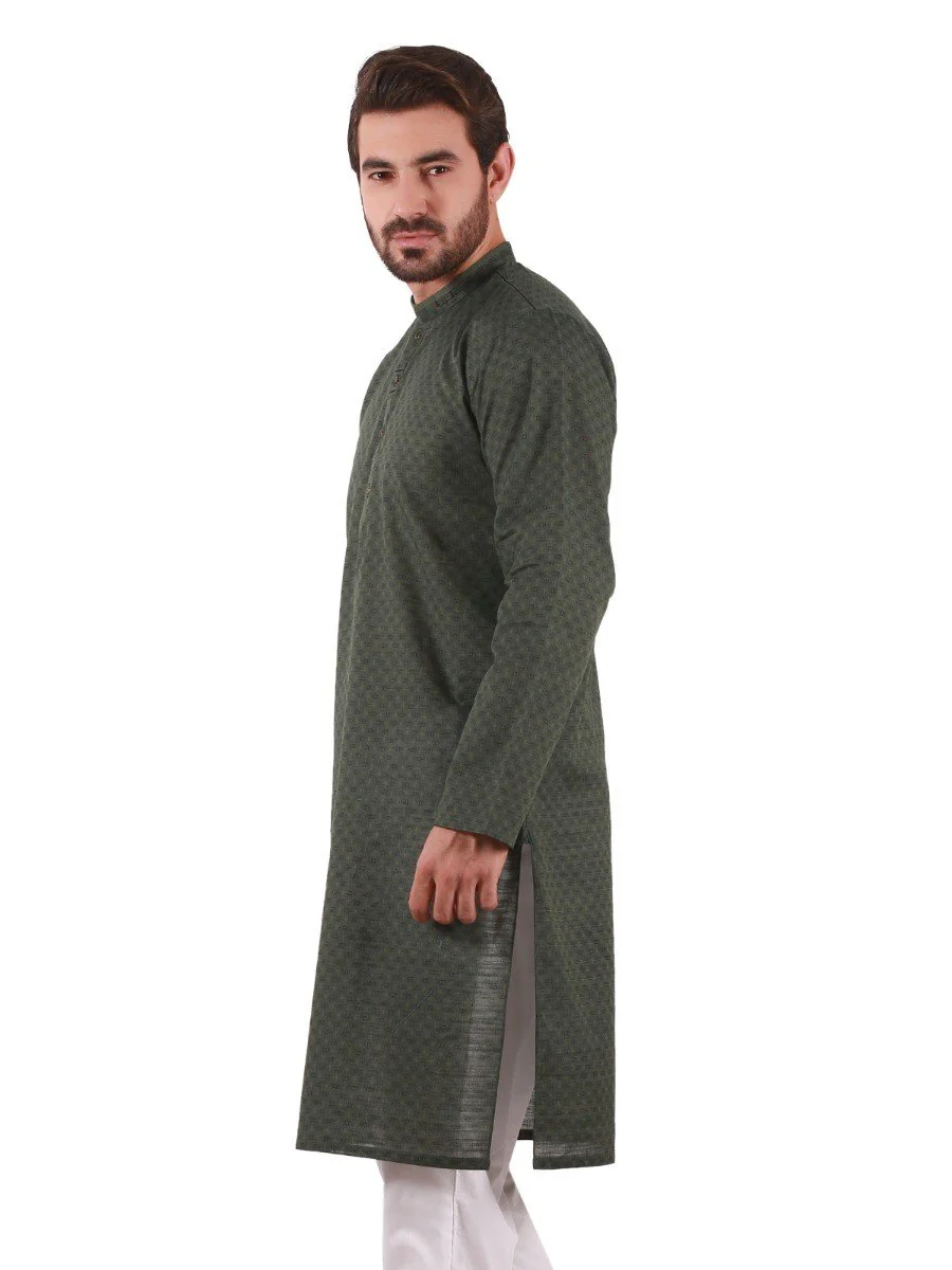 Men's Bottle Green Kurta - EMTK19S-9829 - Image 2