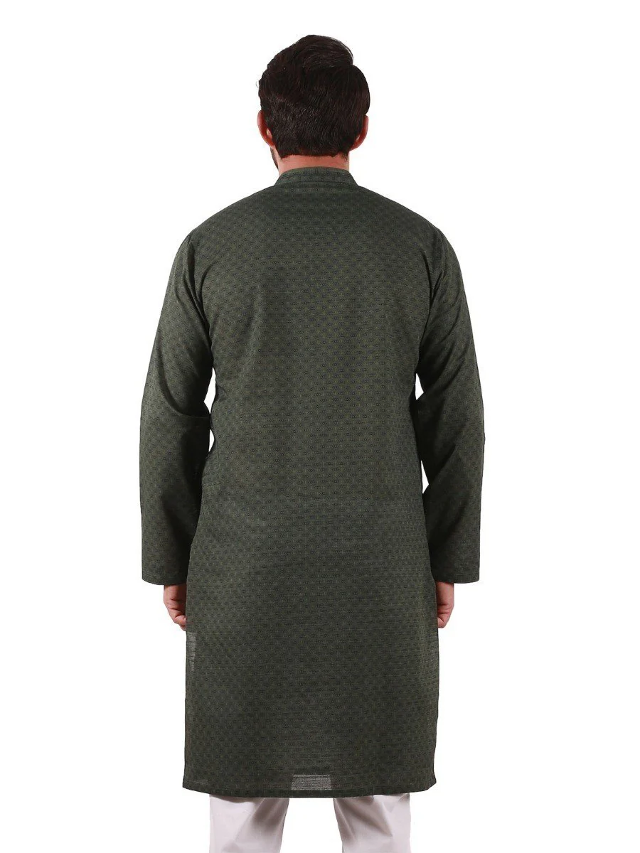Men's Bottle Green Kurta - EMTK19S-9829 - Image 3