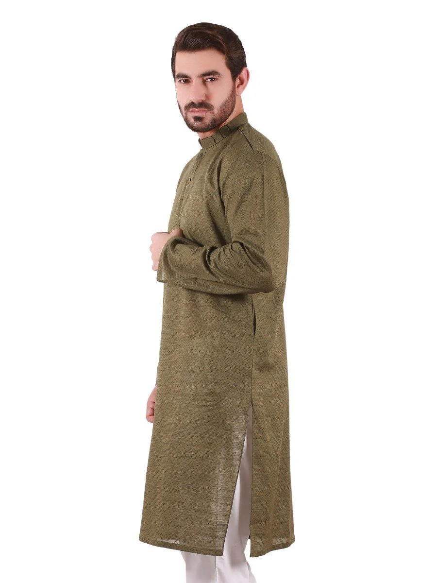 Men's Olive Kurta - EMTK20S-9843 - Image 2