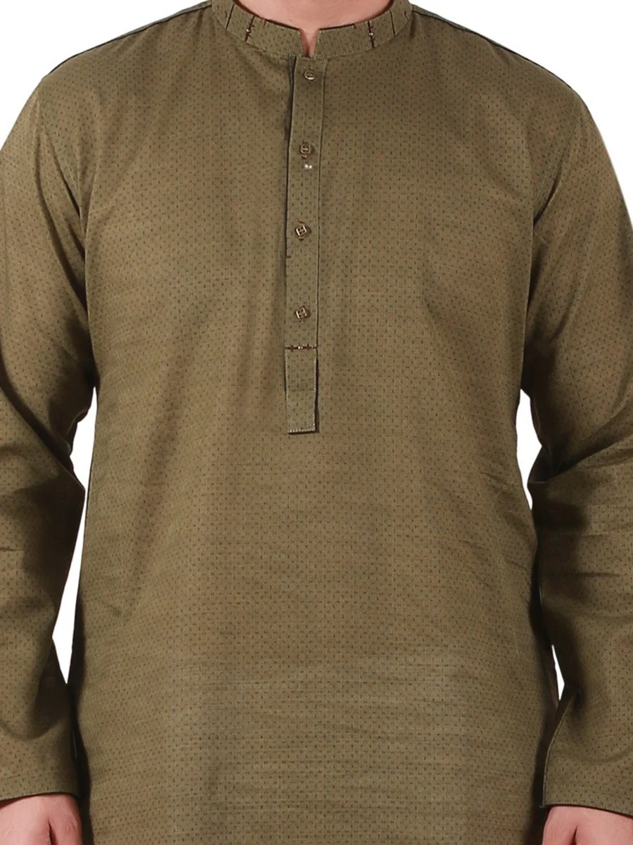 Men's Olive Kurta - EMTK20S-9843 - Image 3