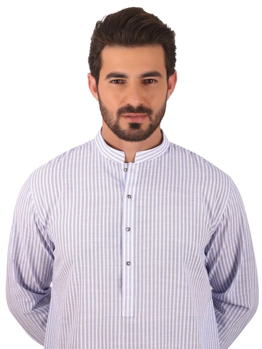 Men's Blue & White Kurta - EMTK20S-9872 - Image 2