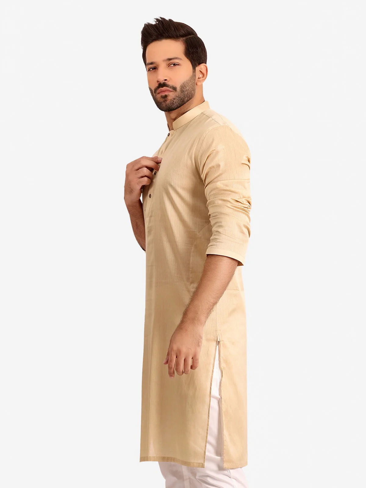Men's Beige Kurta - EMTK20S-9890 - Image 4