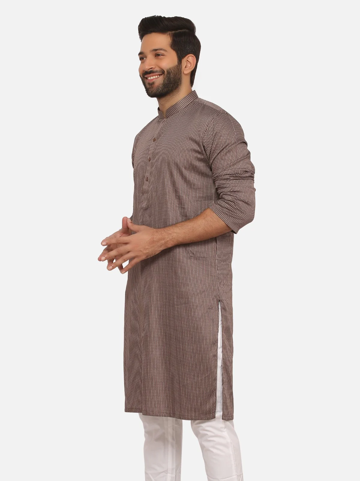 Men's Light Coffee Kurta - EMTK20S-9895 - Image 2