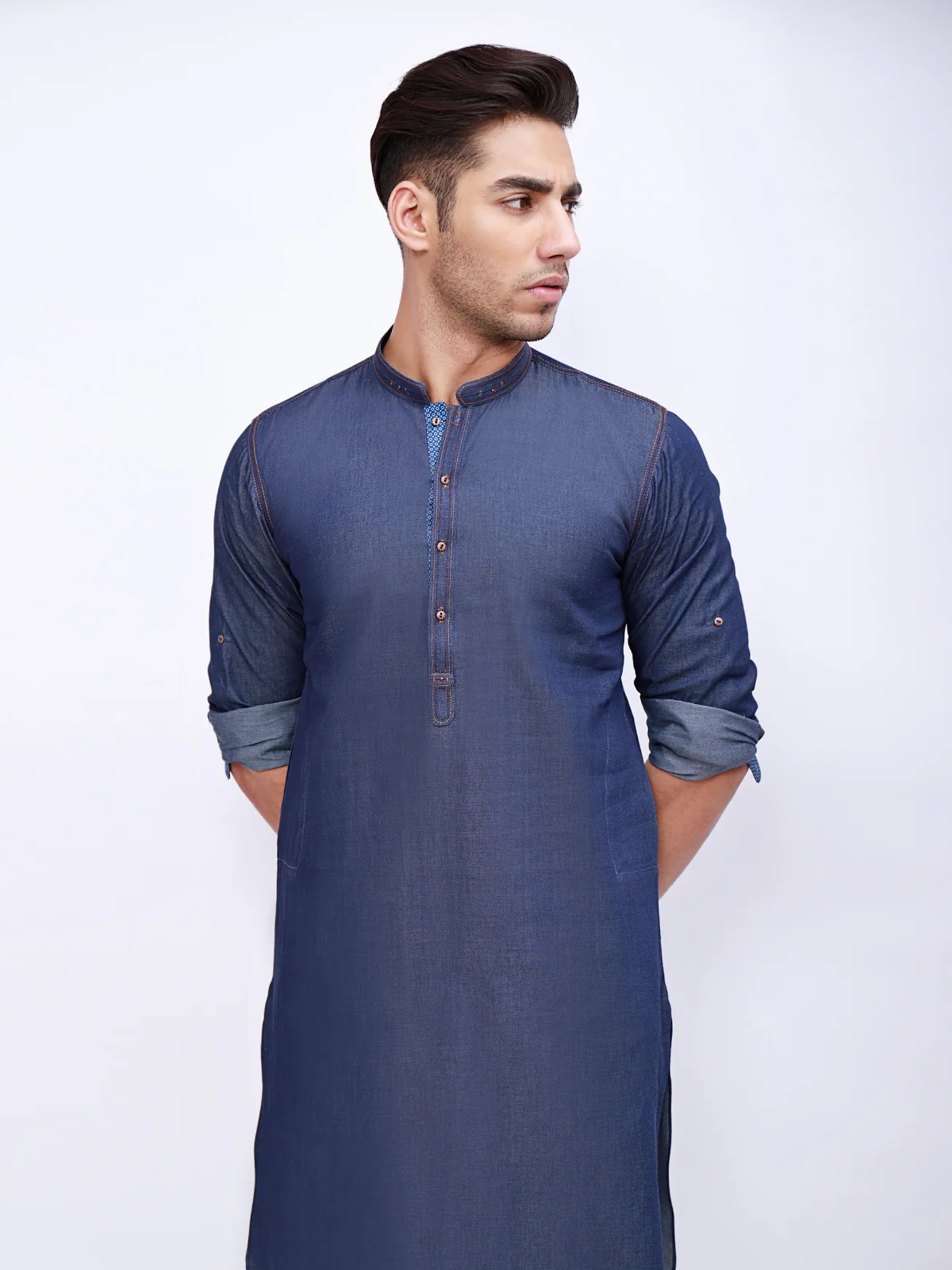 Men's Denim Blue Kurta - EMTK21S-99029 - Image 2