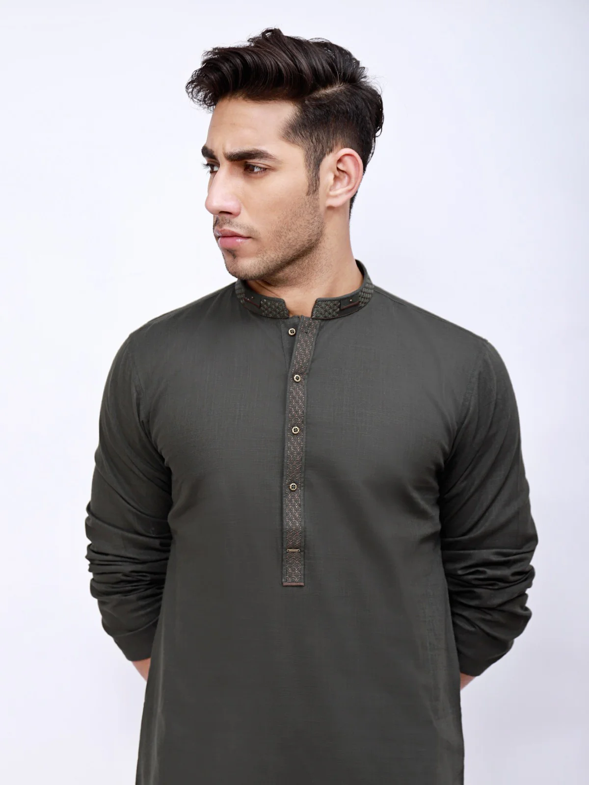 Men's Dark Green Kurta - EMTK21S-99043 - Image 2