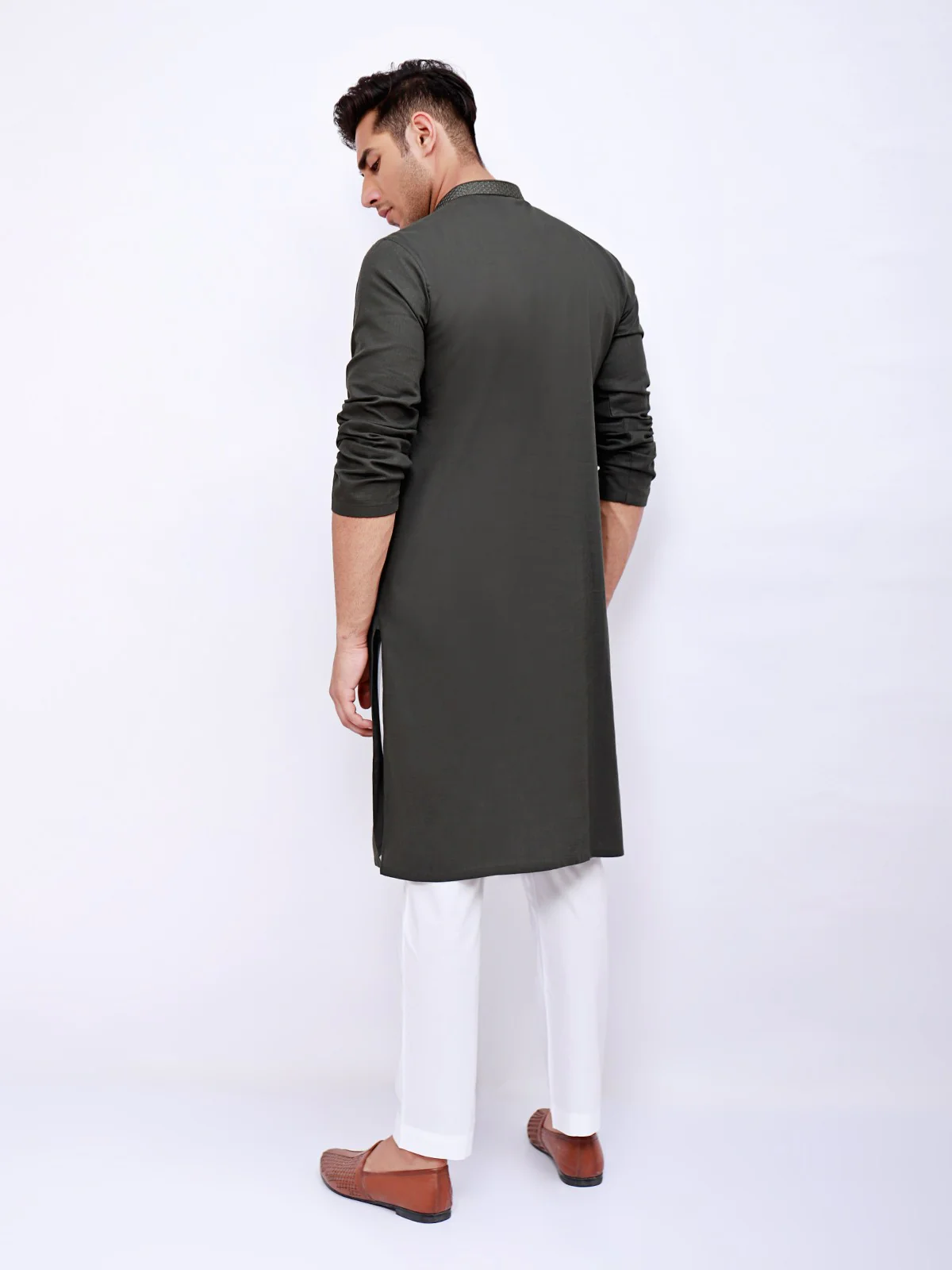 Men's Dark Green Kurta - EMTK21S-99043 - Image 3