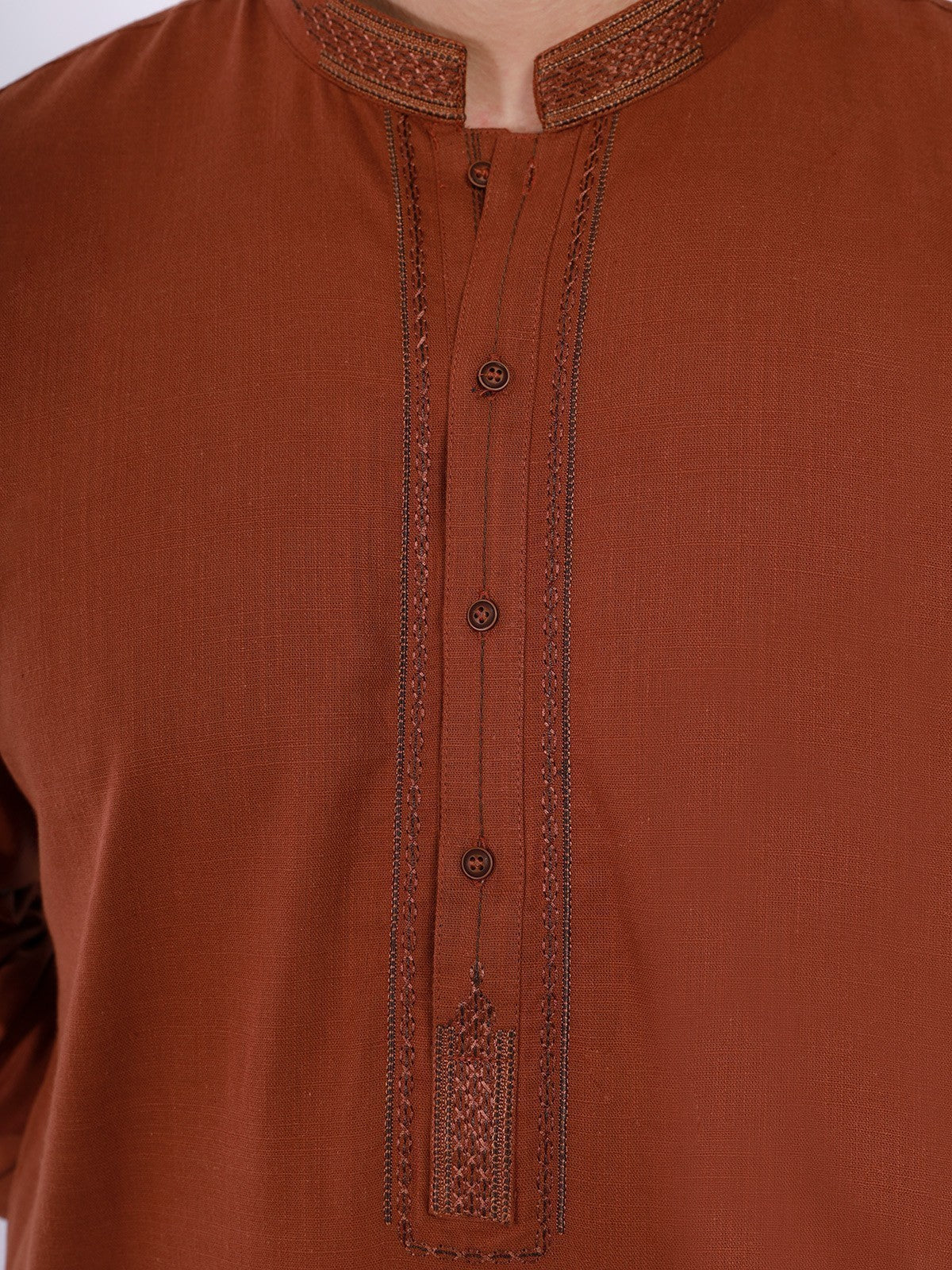Men's Rust Kurta - EMTK21S-99044 - Image 2