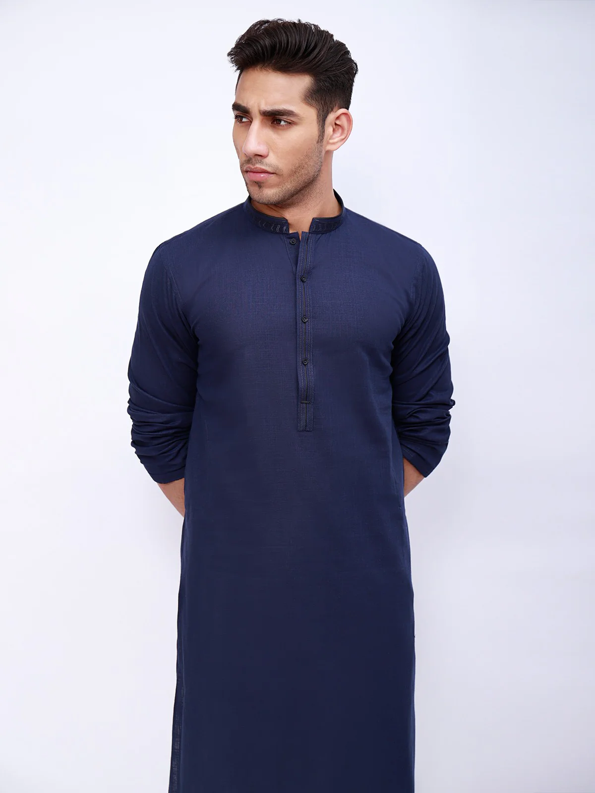 Men's Navy Blue Kurta - EMTK21S-99046 - Image 2