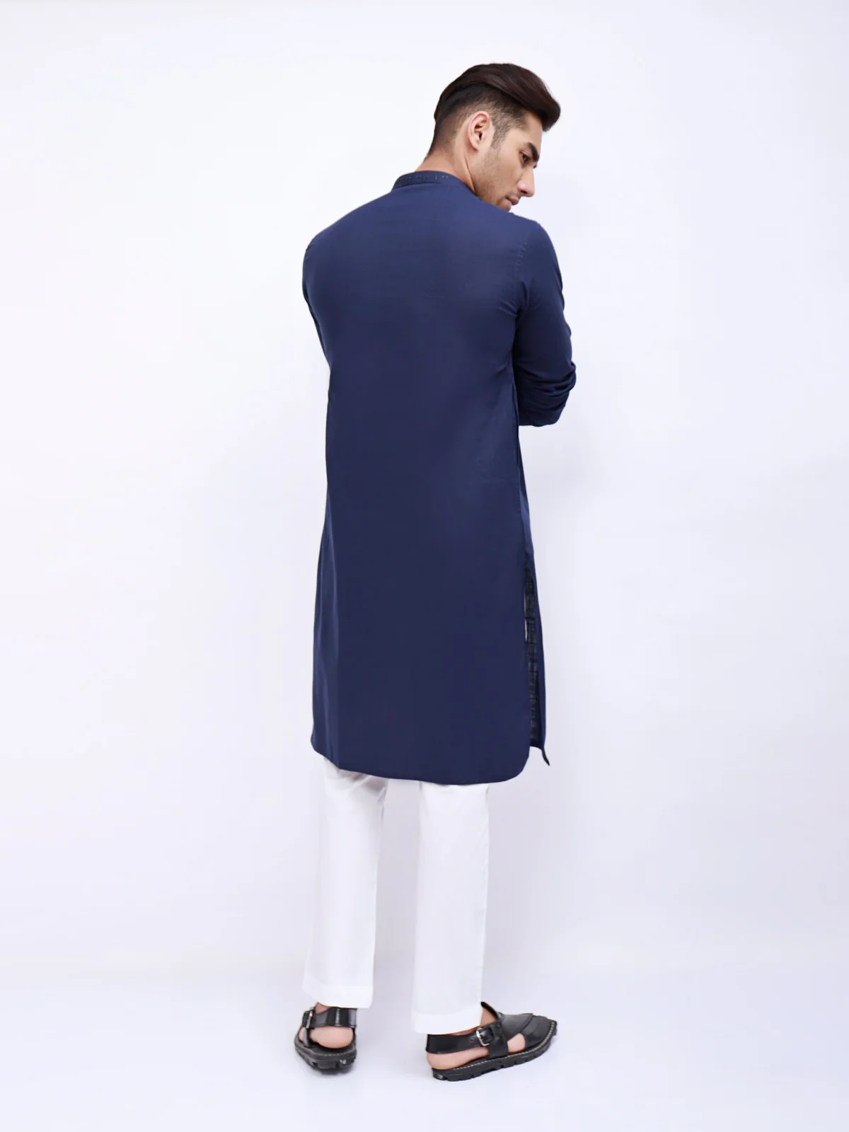 Men's Navy Blue Kurta - EMTK21S-99046 - Image 3