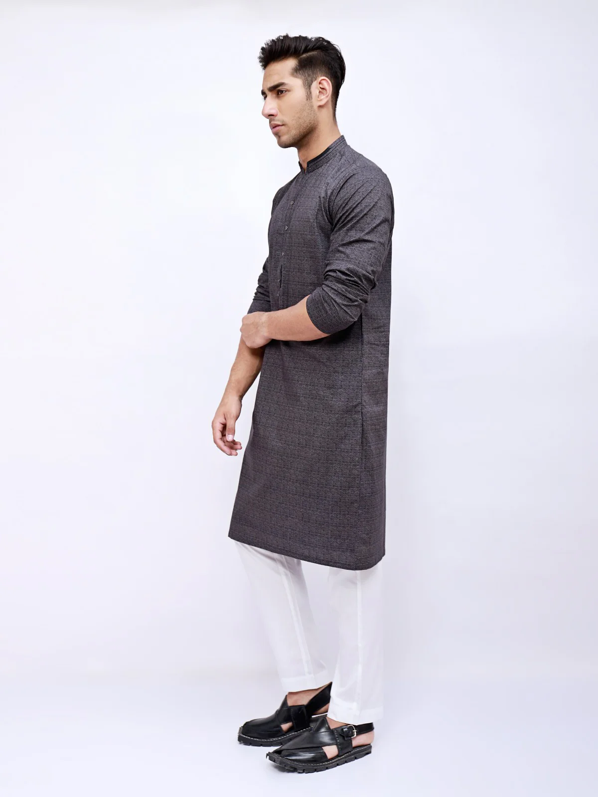 Men's Charcoal Grey Kurta - EMTK21S-99048 - Image 3