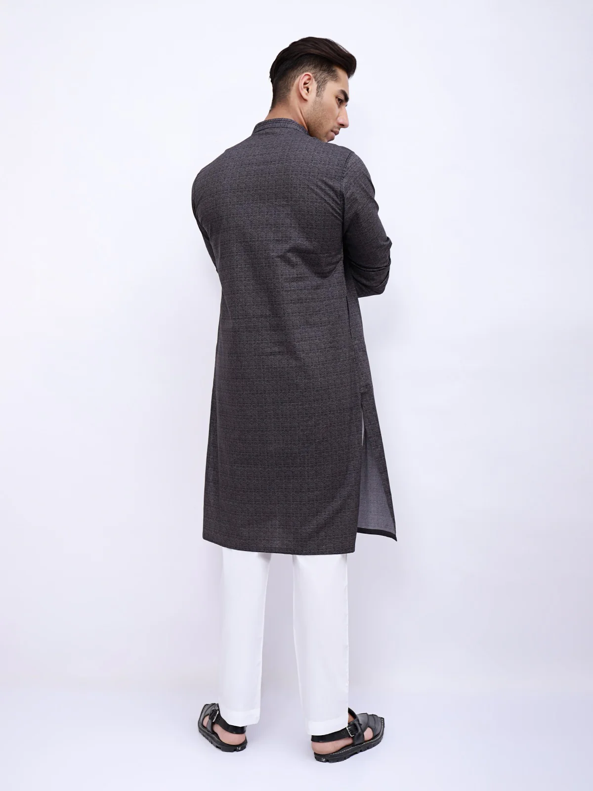 Men's Charcoal Grey Kurta - EMTK21S-99048 - Image 4