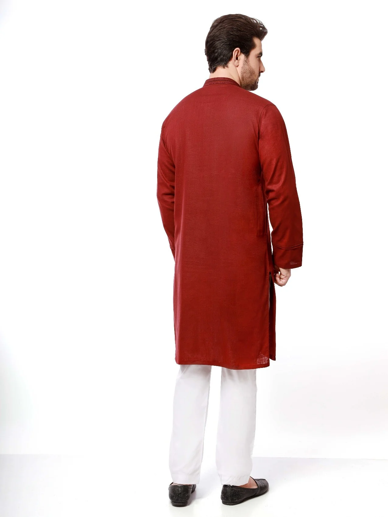 Men's Dark Maroon Kurta - EMTK21S-99054 - Image 3