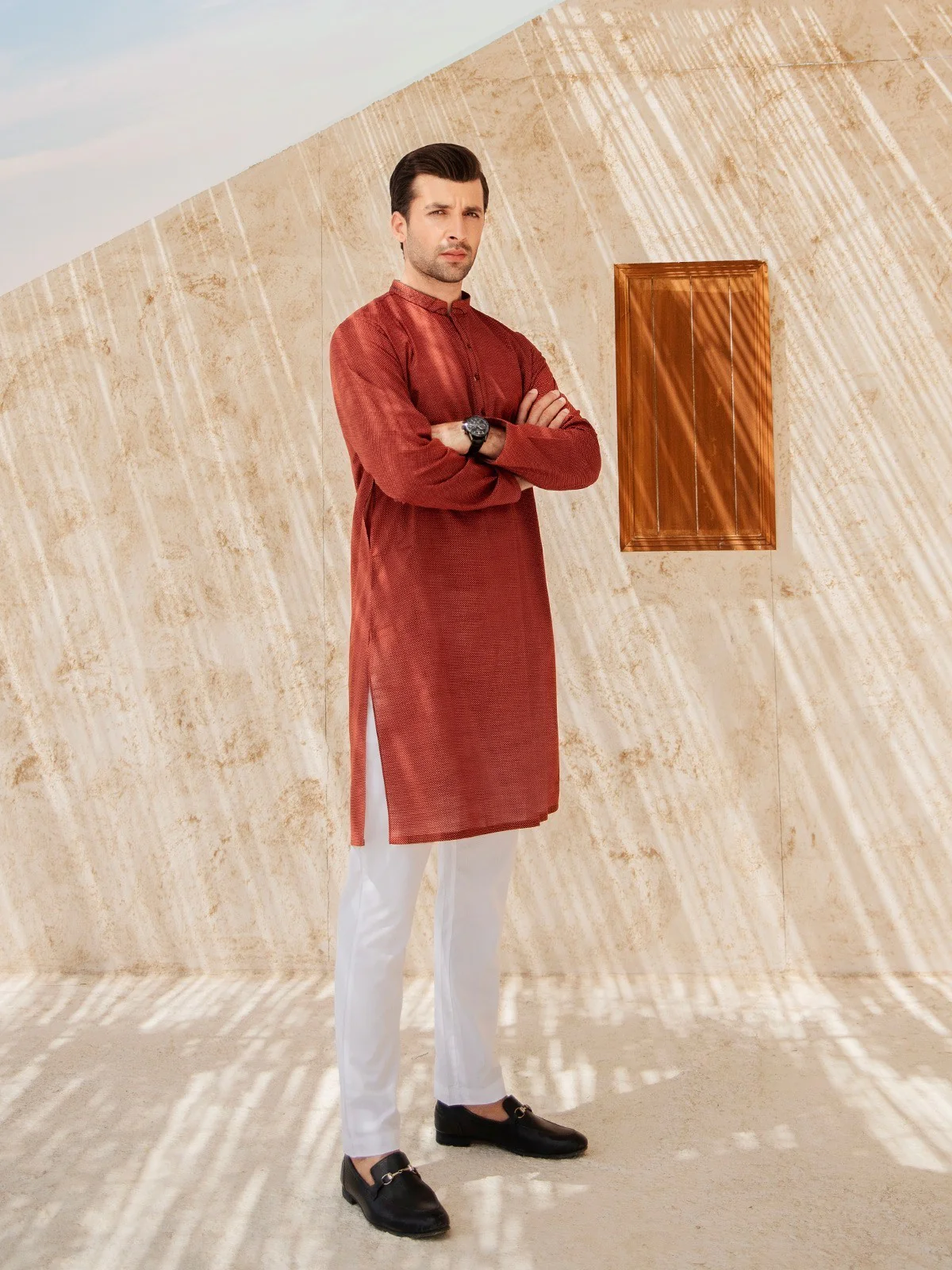 Men's Rust Kurta - EMTK21S-99057 - Image 3