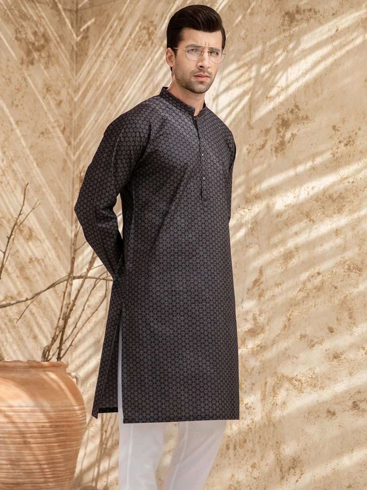 Men's Charcoal Grey Kurta - EMTK21S-99064 - Image 2