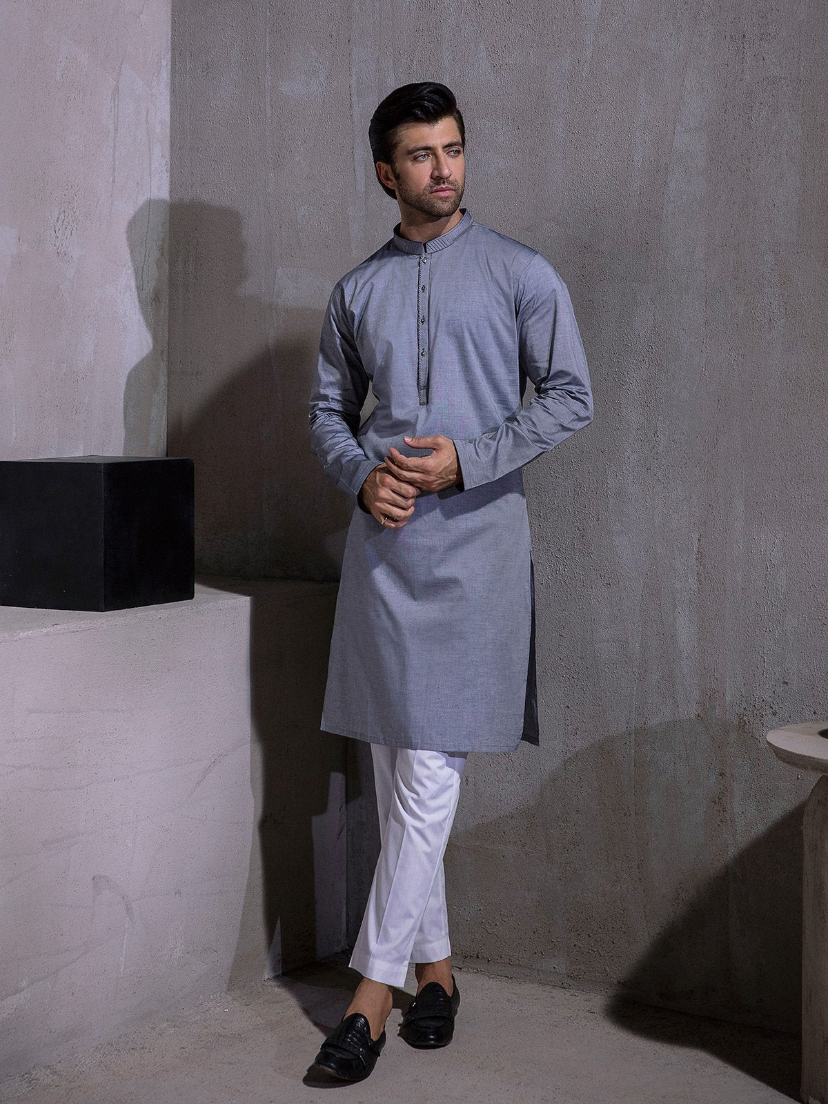 Men's Grey Kurta - EMTK21S-99080 - Image 4