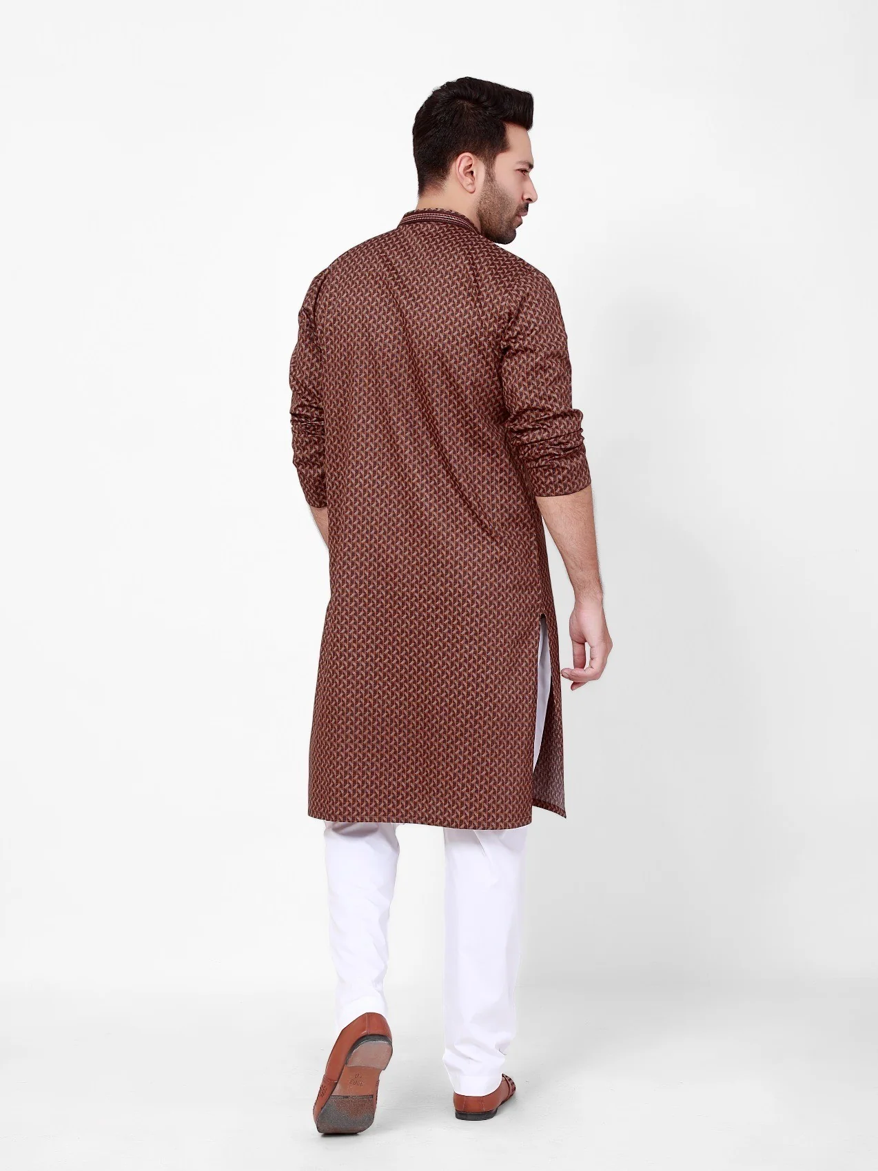 Men's Dark Brown Kurta - EMTK21S-99081 - Image 3