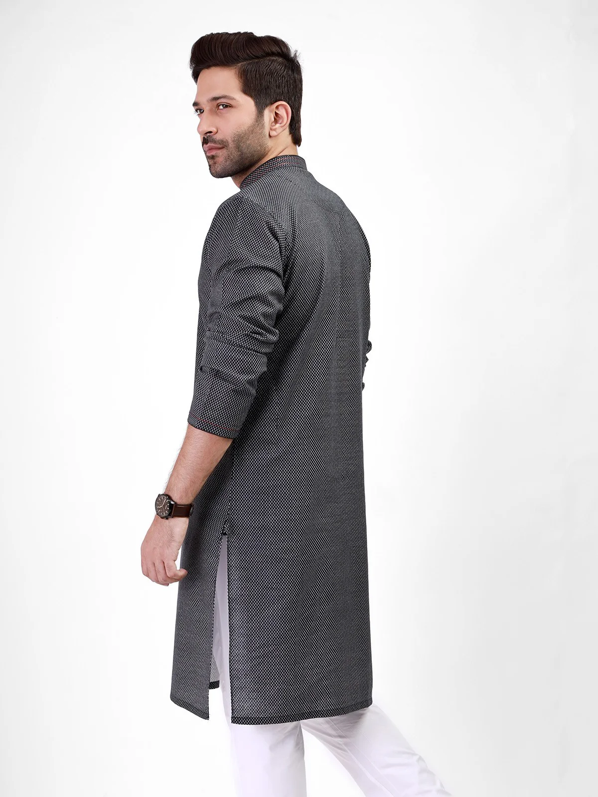 Men's Black Kurta - EMTK21S-99085 - Image 2