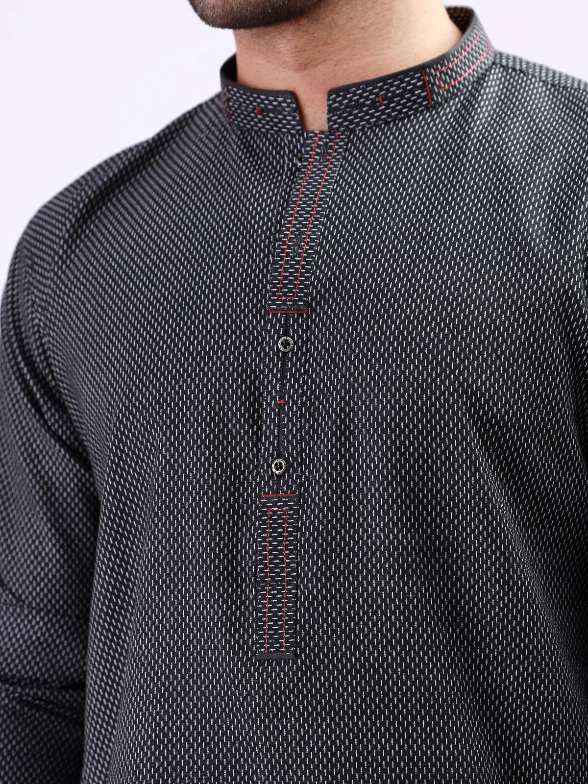 Men's Black Kurta - EMTK21S-99085 - Image 3
