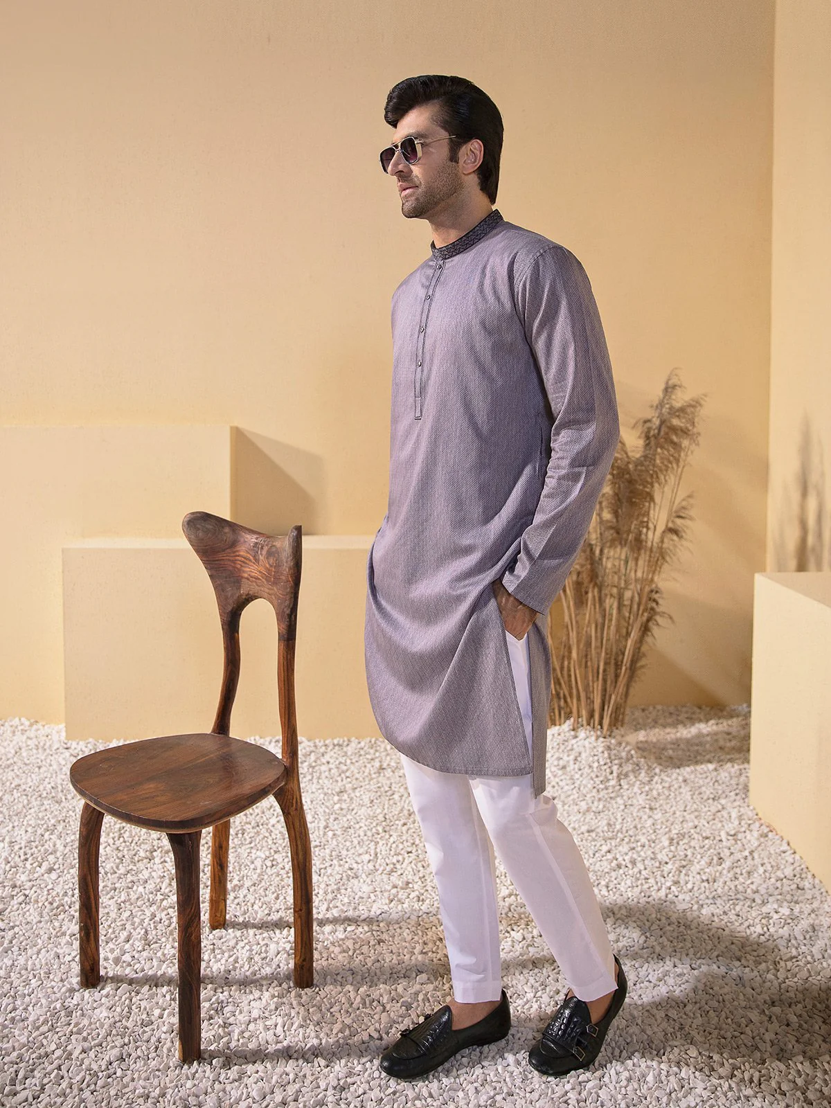 Men's Grey Kurta - EMTK21S-99089 - Image 5