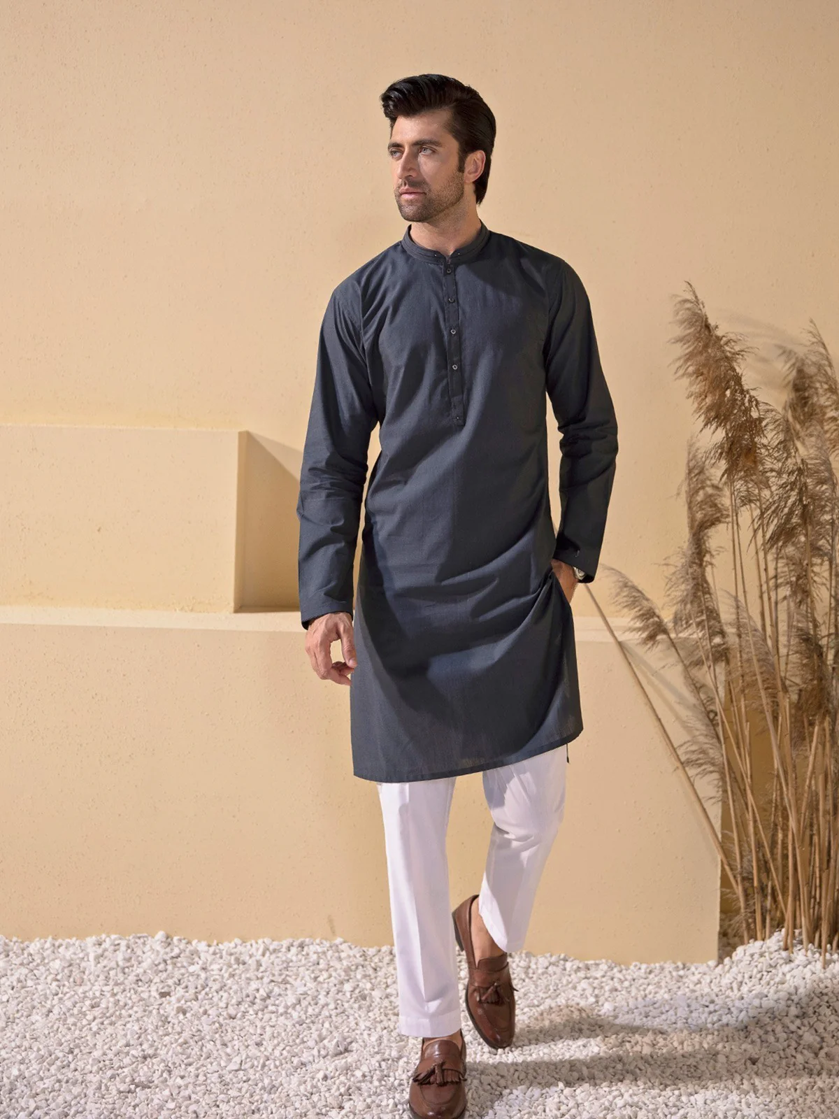 Men's Charcoal Grey Kurta - EMTK21S-99103 - Image 2