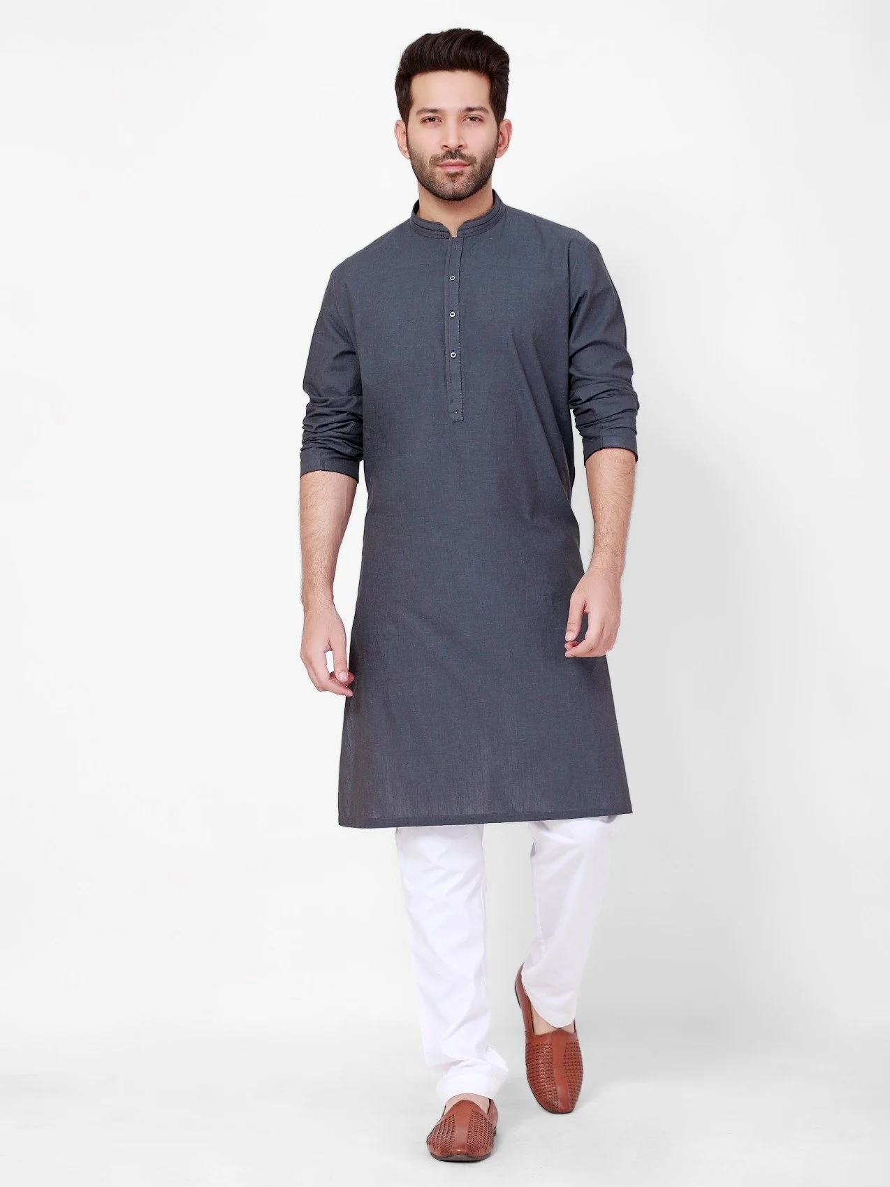 Men's Charcoal Grey Kurta - EMTK21S-99103 - Image 3