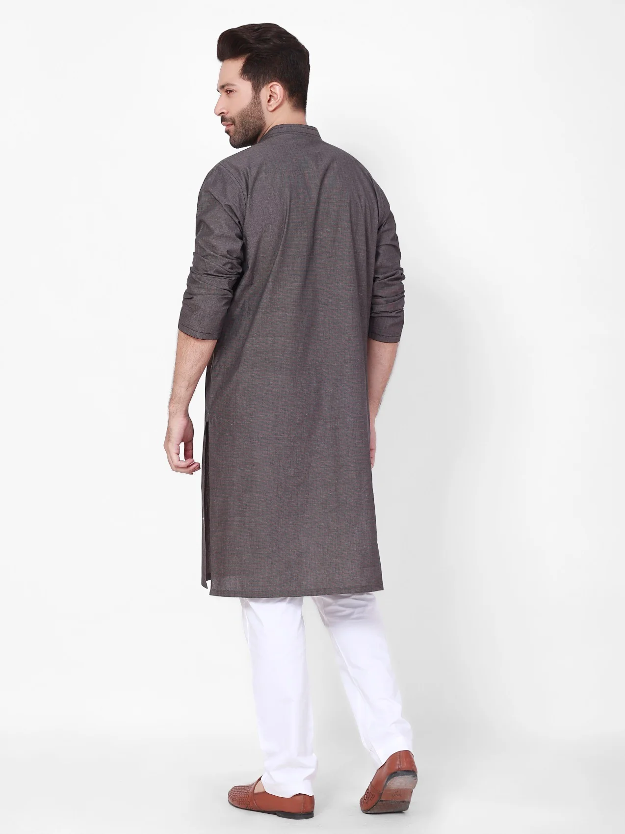 Men's Dark Grey Kurta - EMTK21S-99104 - Image 3