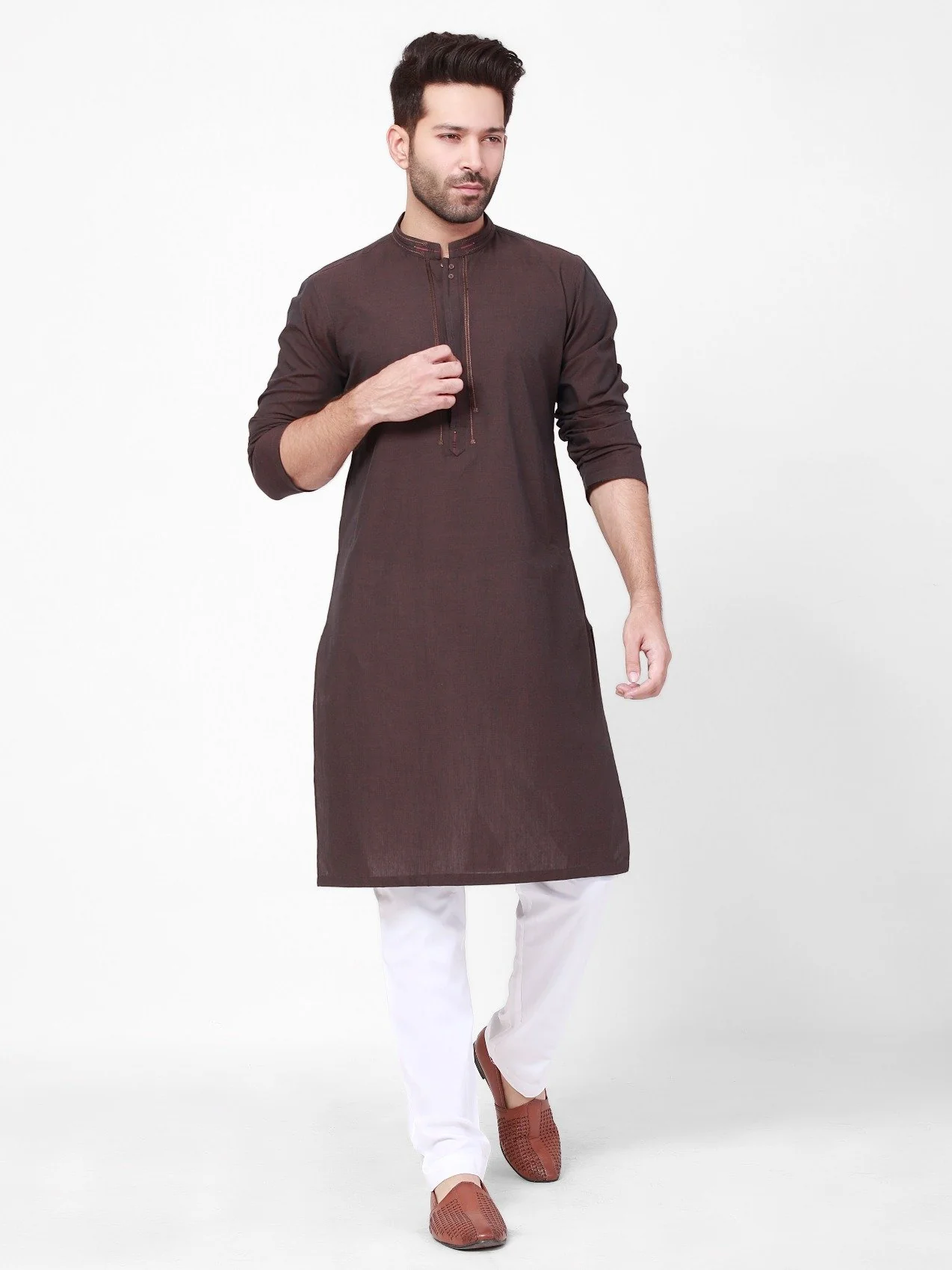 Men's Brown Kurta - EMTK22S-99110 - Image 4