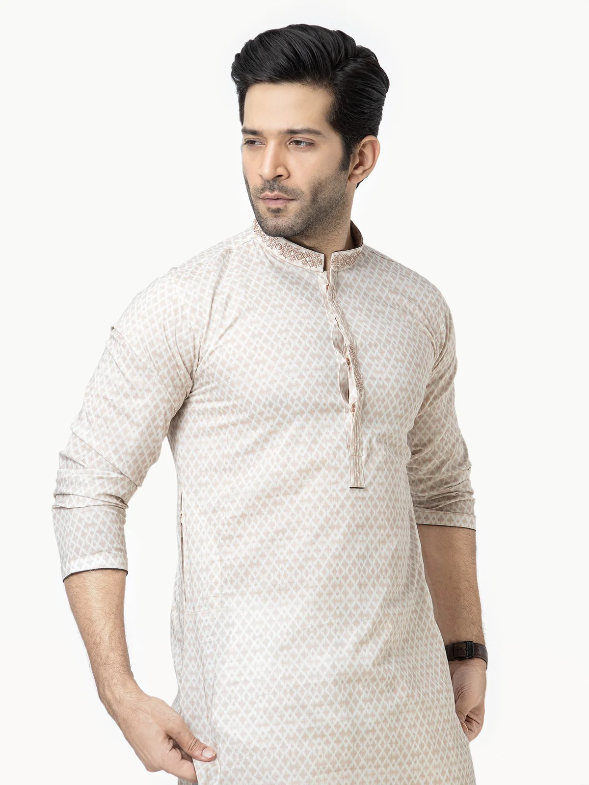 Men's Beige Kurta - EMTK22S-99120 - Image 4