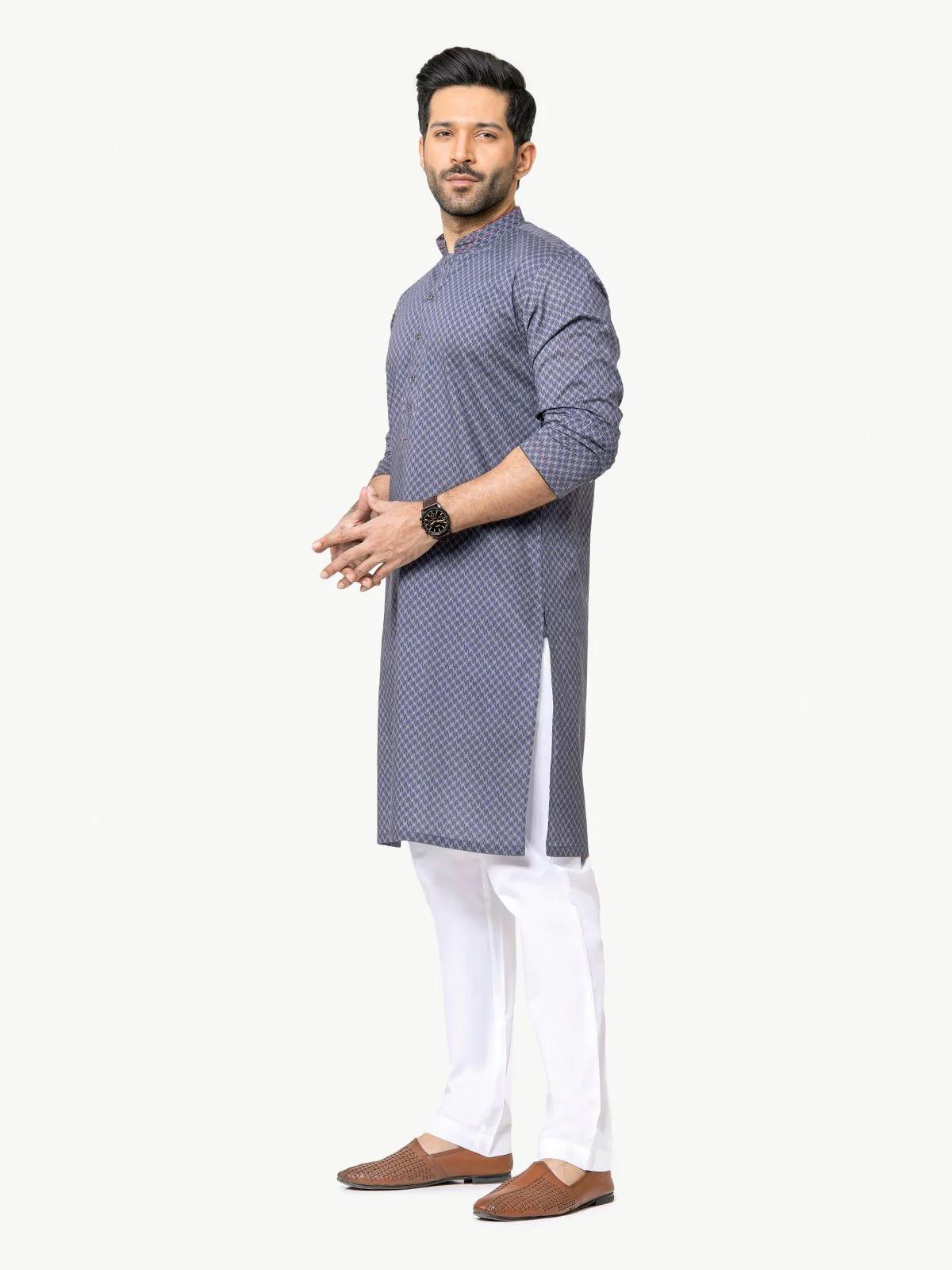 Men's Grey & Purple Kurta - EMTK22S-99121 - Image 3