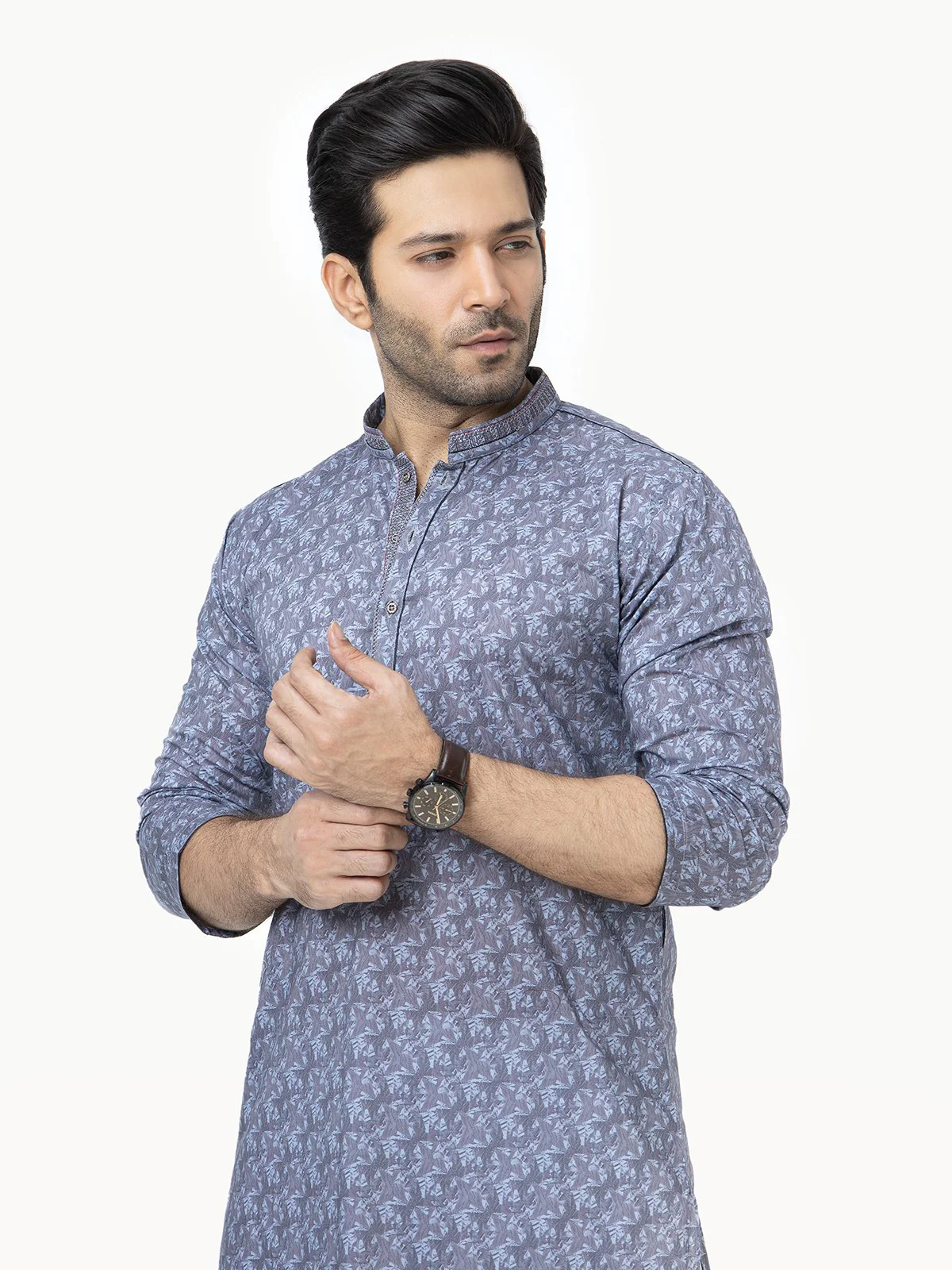 Men's Grey & Blue Kurta - EMTK22S-99143 - Image 2