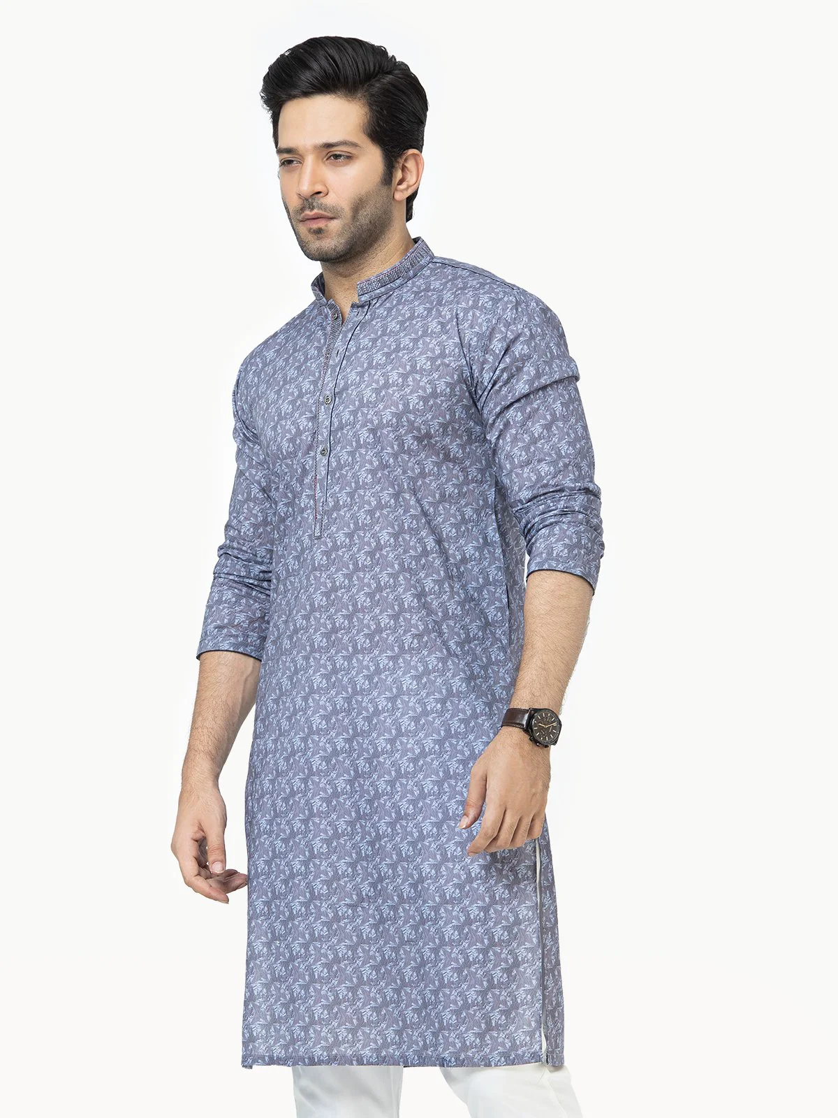 Men's Grey & Blue Kurta - EMTK22S-99143 - Image 3