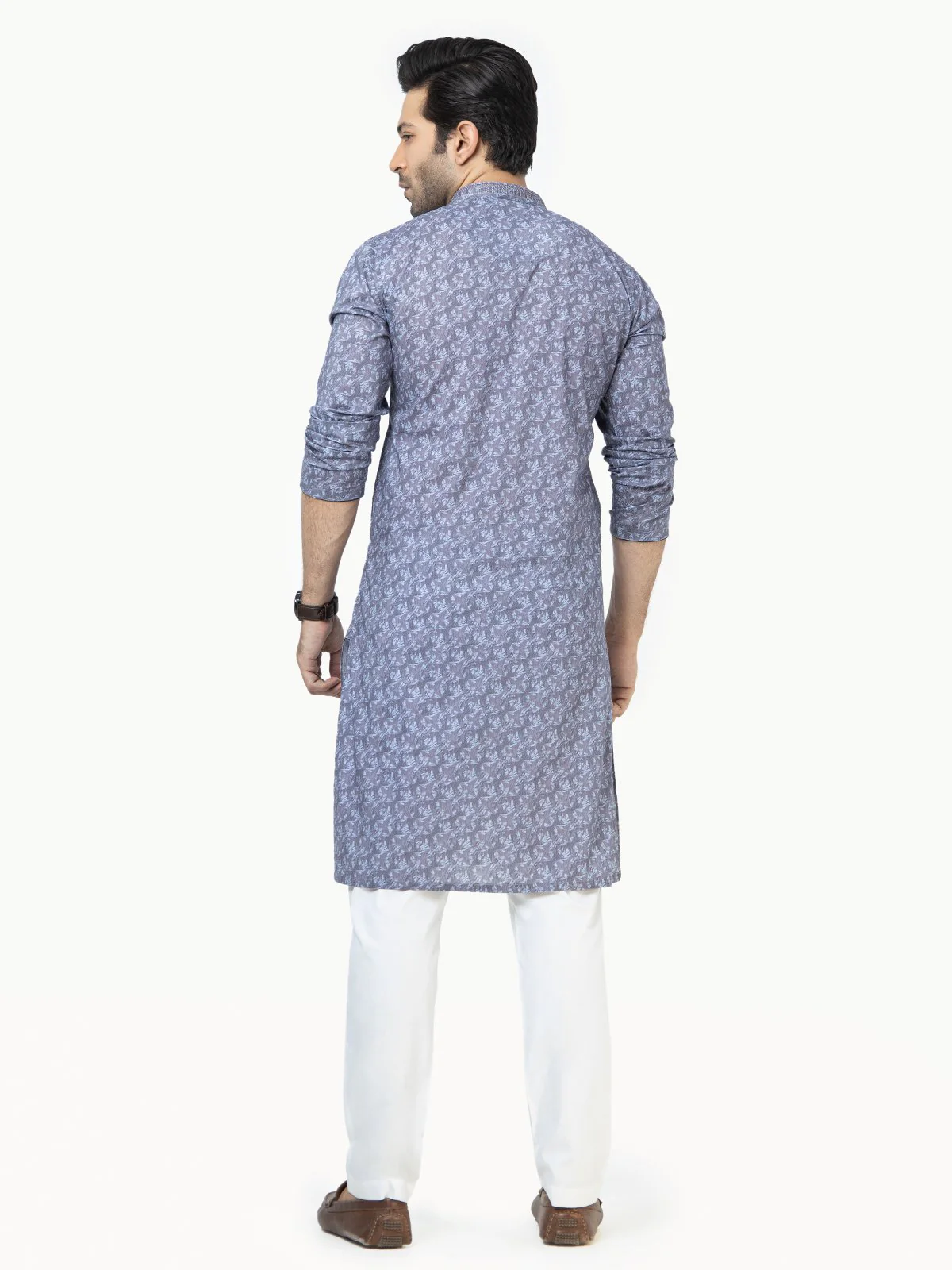Men's Grey & Blue Kurta - EMTK22S-99143 - Image 4