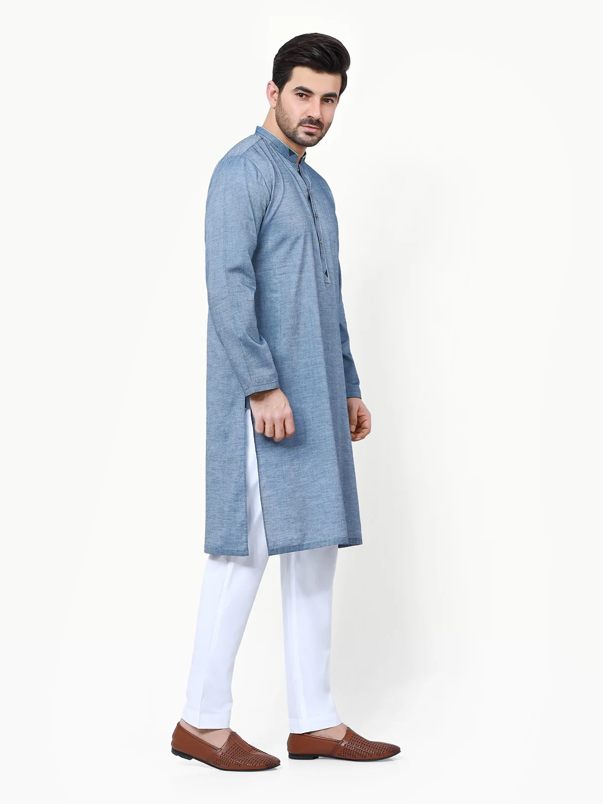 Men's Blue Kurta - EMTK22S-99144 - Image 3