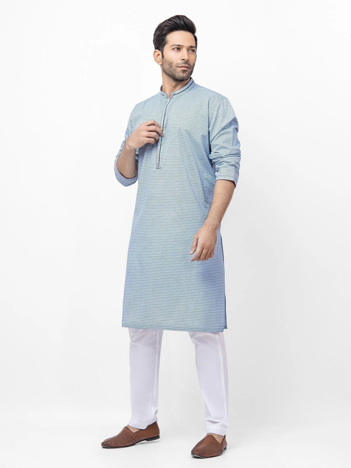 Men's Sky Blue Kurta - EMTK22S-99170 - Image 2